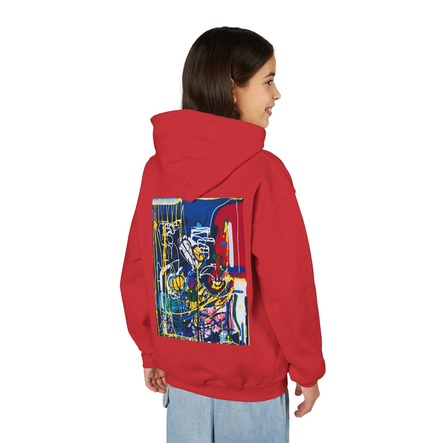 Colorful Youth Hoodie with Artistic Print, Youth Sweatshirt, Trendy Hoodie for Kids, Stylish Hooded Sweatshirt, Gift for Young Artists