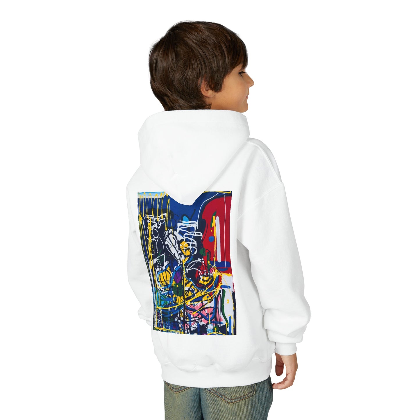 Colorful Youth Hoodie with Artistic Print, Youth Sweatshirt, Trendy Hoodie for Kids, Stylish Hooded Sweatshirt, Gift for Young Artists