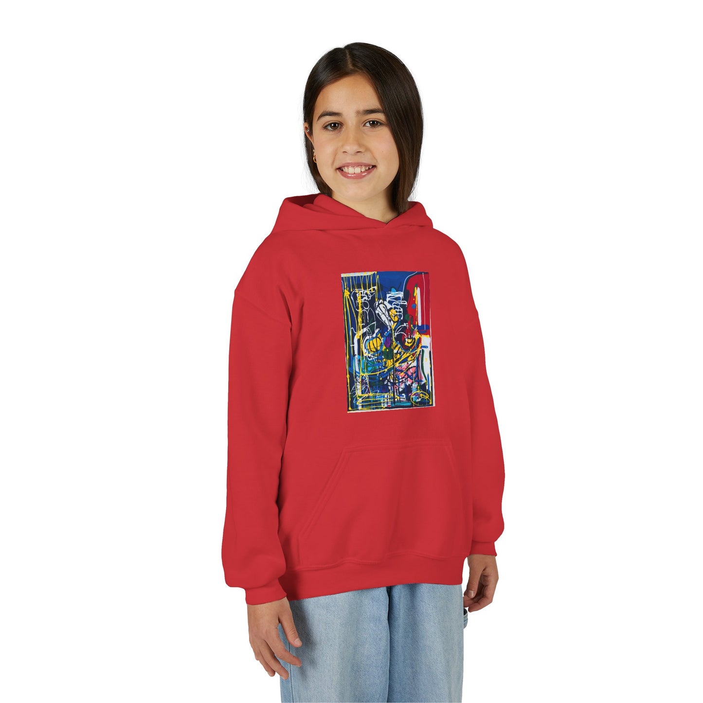 Colorful Youth Hoodie with Artistic Print, Youth Sweatshirt, Trendy Hoodie for Kids, Stylish Hooded Sweatshirt, Gift for Young Artists