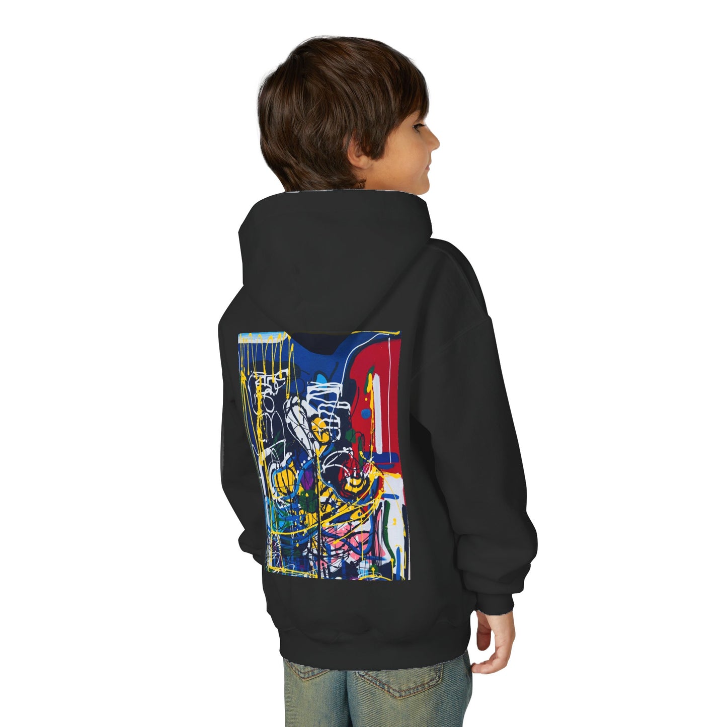 Colorful Youth Hoodie with Artistic Print, Youth Sweatshirt, Trendy Hoodie for Kids, Stylish Hooded Sweatshirt, Gift for Young Artists