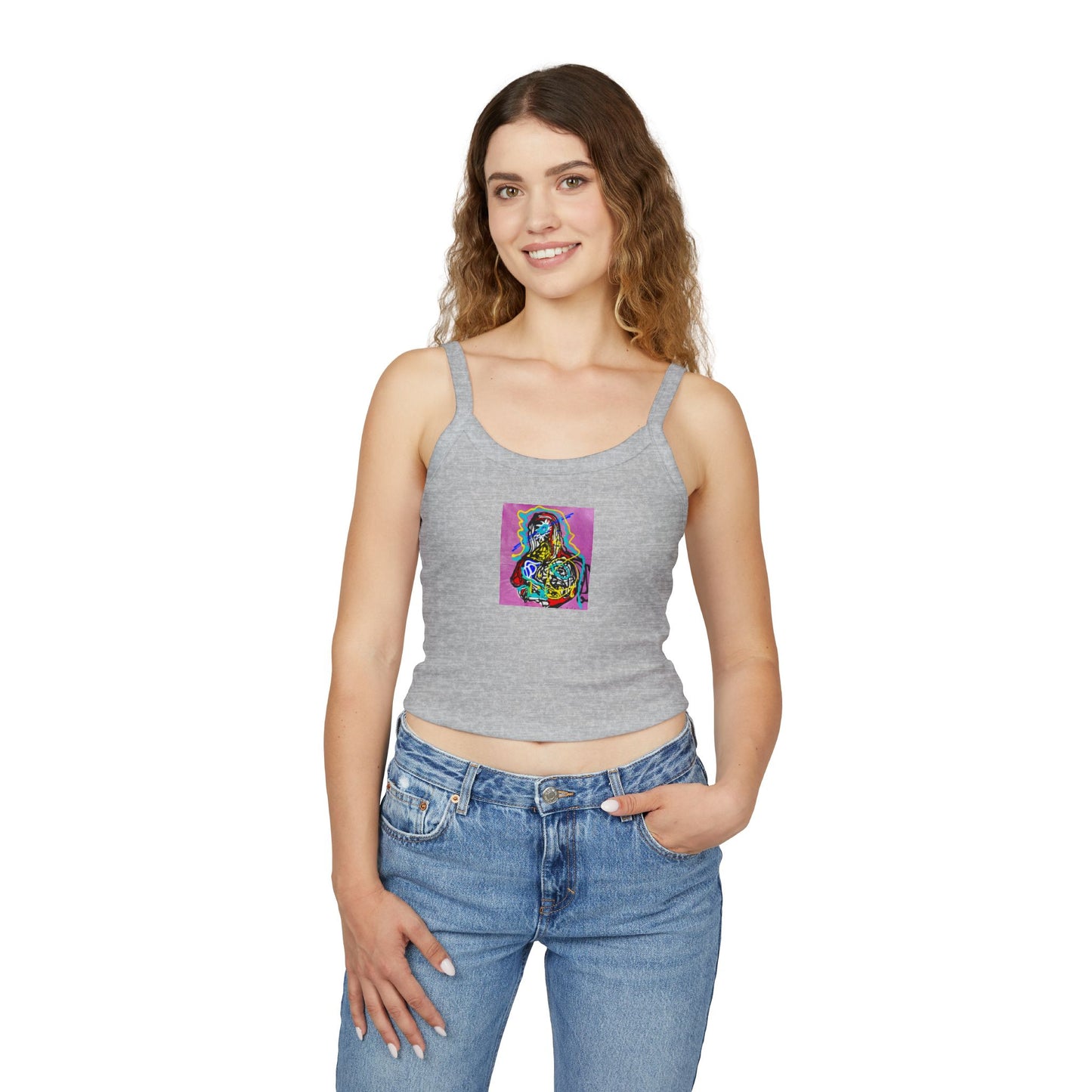 Colorful Art-Inspired Women's Spaghetti Strap Tank Top, Summer Fashion, Festival Wear, Perfect for Casual Outings, Gift for Art [...]