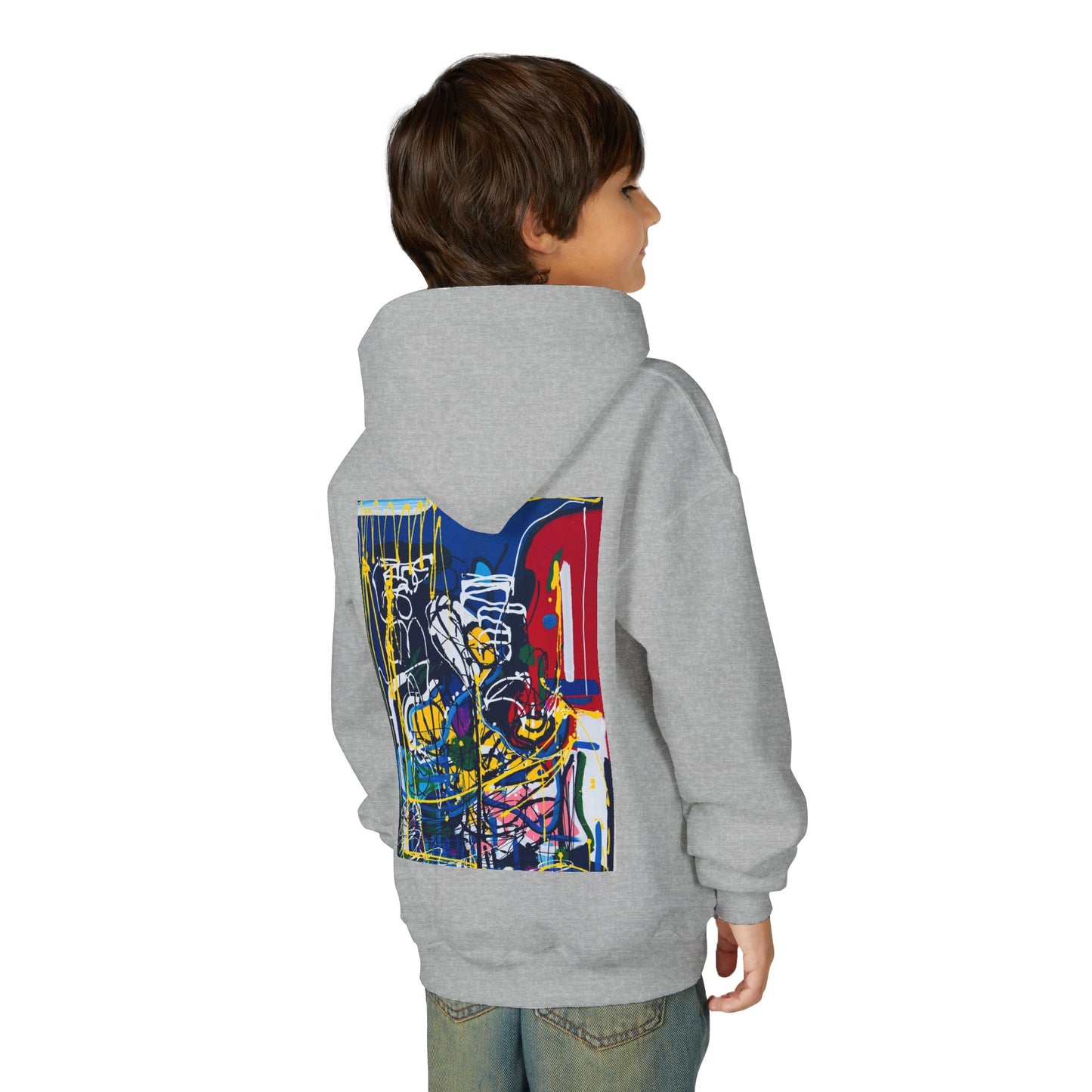 Colorful Youth Hoodie with Artistic Print, Youth Sweatshirt, Trendy Hoodie for Kids, Stylish Hooded Sweatshirt, Gift for Young Artists