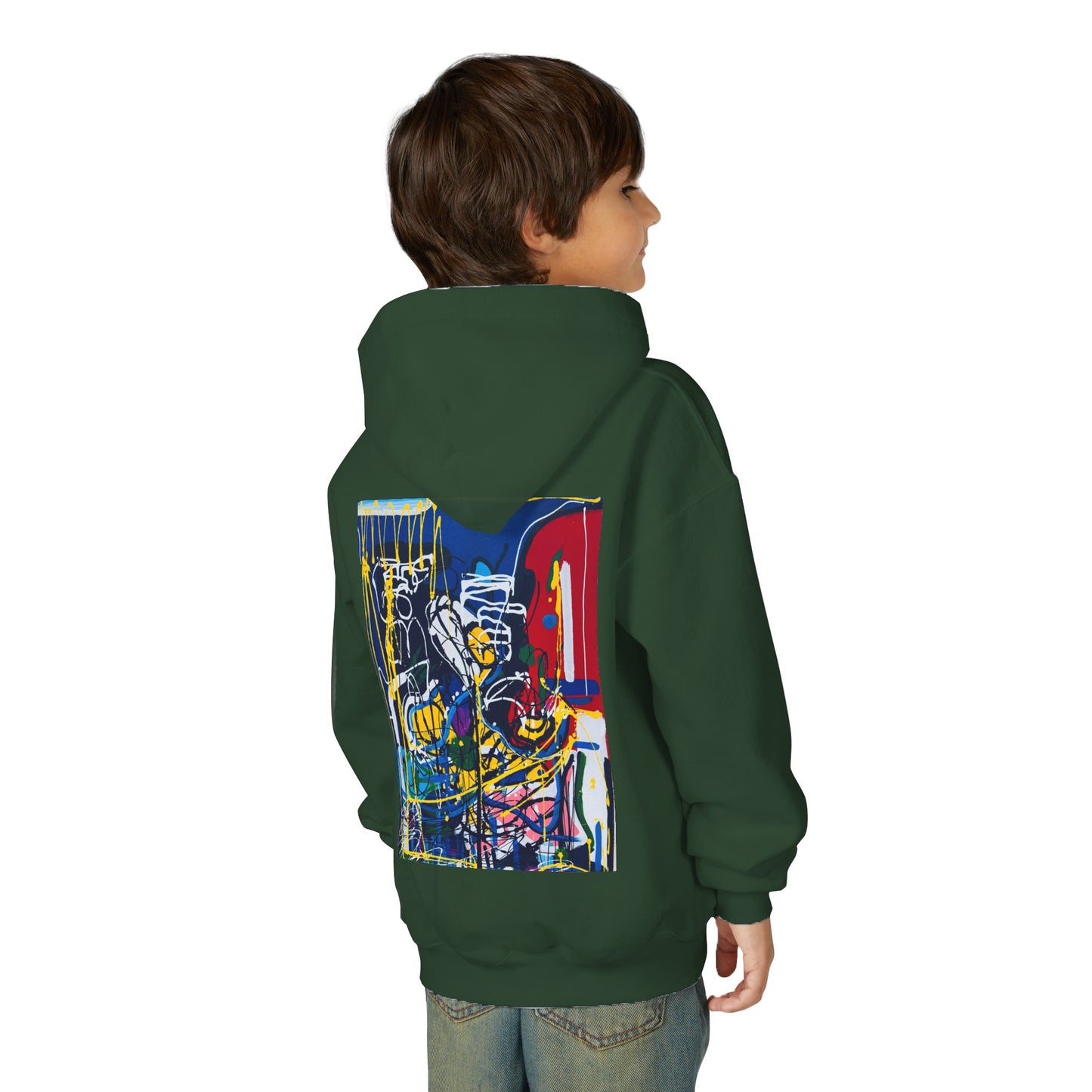 Colorful Youth Hoodie with Artistic Print, Youth Sweatshirt, Trendy Hoodie for Kids, Stylish Hooded Sweatshirt, Gift for Young Artists