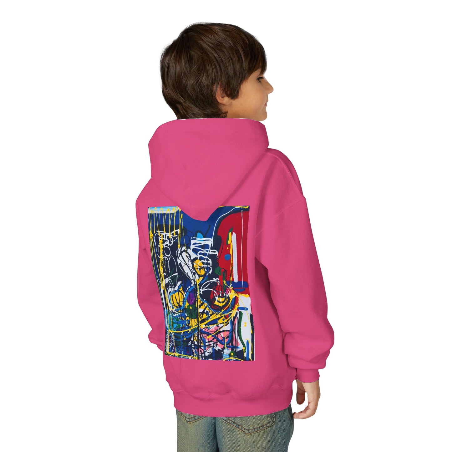 Colorful Youth Hoodie with Artistic Print, Youth Sweatshirt, Trendy Hoodie for Kids, Stylish Hooded Sweatshirt, Gift for Young Artists