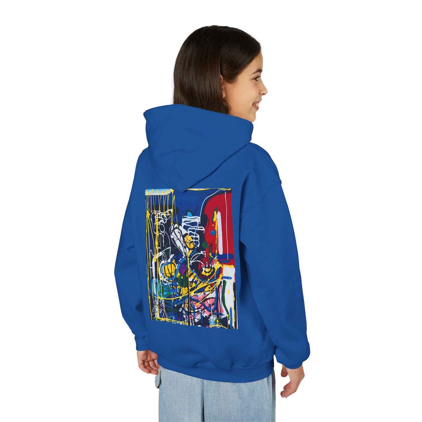 Colorful Youth Hoodie with Artistic Print, Youth Sweatshirt, Trendy Hoodie for Kids, Stylish Hooded Sweatshirt, Gift for Young Artists