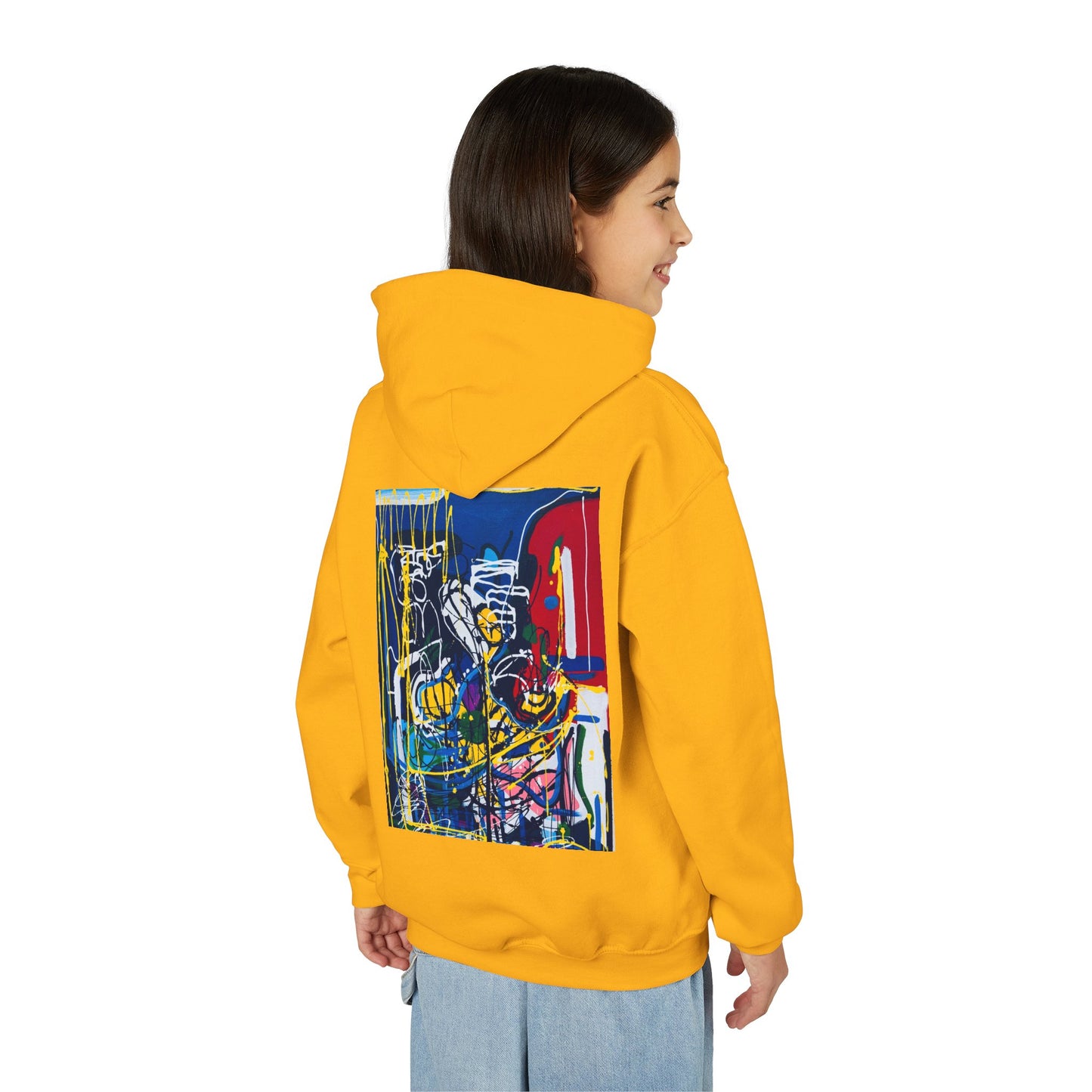 Colorful Youth Hoodie with Artistic Print, Youth Sweatshirt, Trendy Hoodie for Kids, Stylish Hooded Sweatshirt, Gift for Young Artists