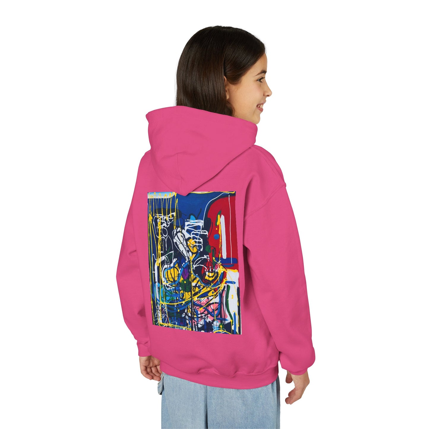 Colorful Youth Hoodie with Artistic Print, Youth Sweatshirt, Trendy Hoodie for Kids, Stylish Hooded Sweatshirt, Gift for Young Artists