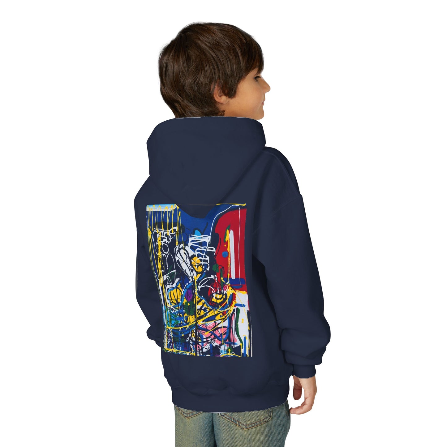 Colorful Youth Hoodie with Artistic Print, Youth Sweatshirt, Trendy Hoodie for Kids, Stylish Hooded Sweatshirt, Gift for Young Artists