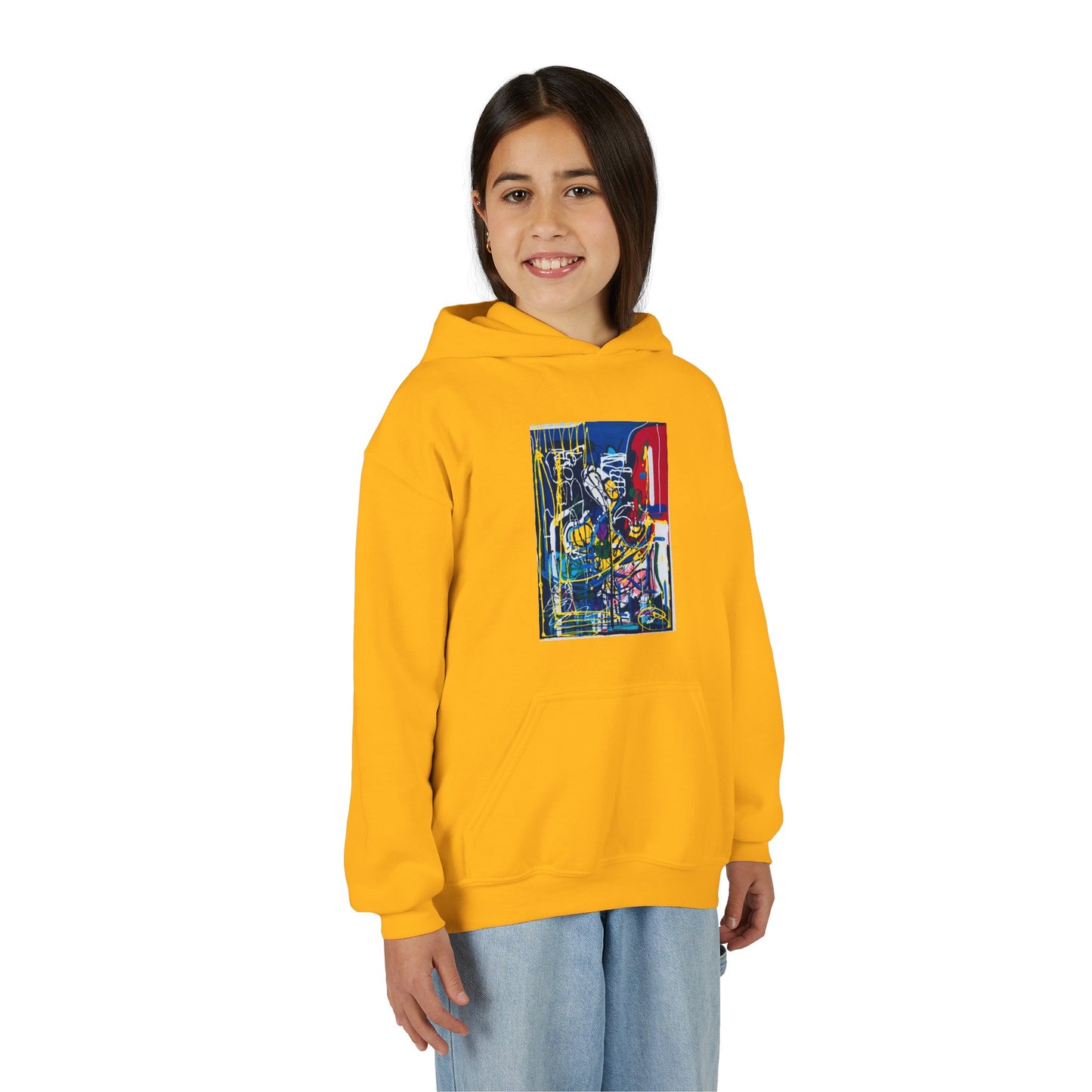 Colorful Youth Hoodie with Artistic Print, Youth Sweatshirt, Trendy Hoodie for Kids, Stylish Hooded Sweatshirt, Gift for Young Artists