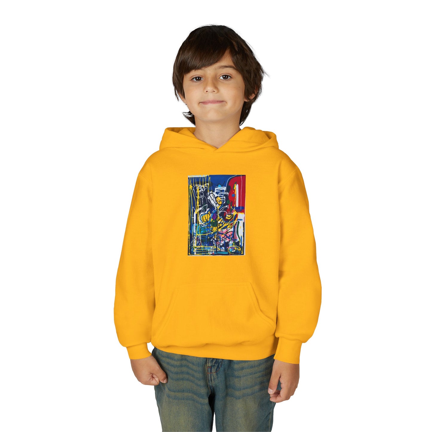 Colorful Youth Hoodie with Artistic Print, Youth Sweatshirt, Trendy Hoodie for Kids, Stylish Hooded Sweatshirt, Gift for Young Artists