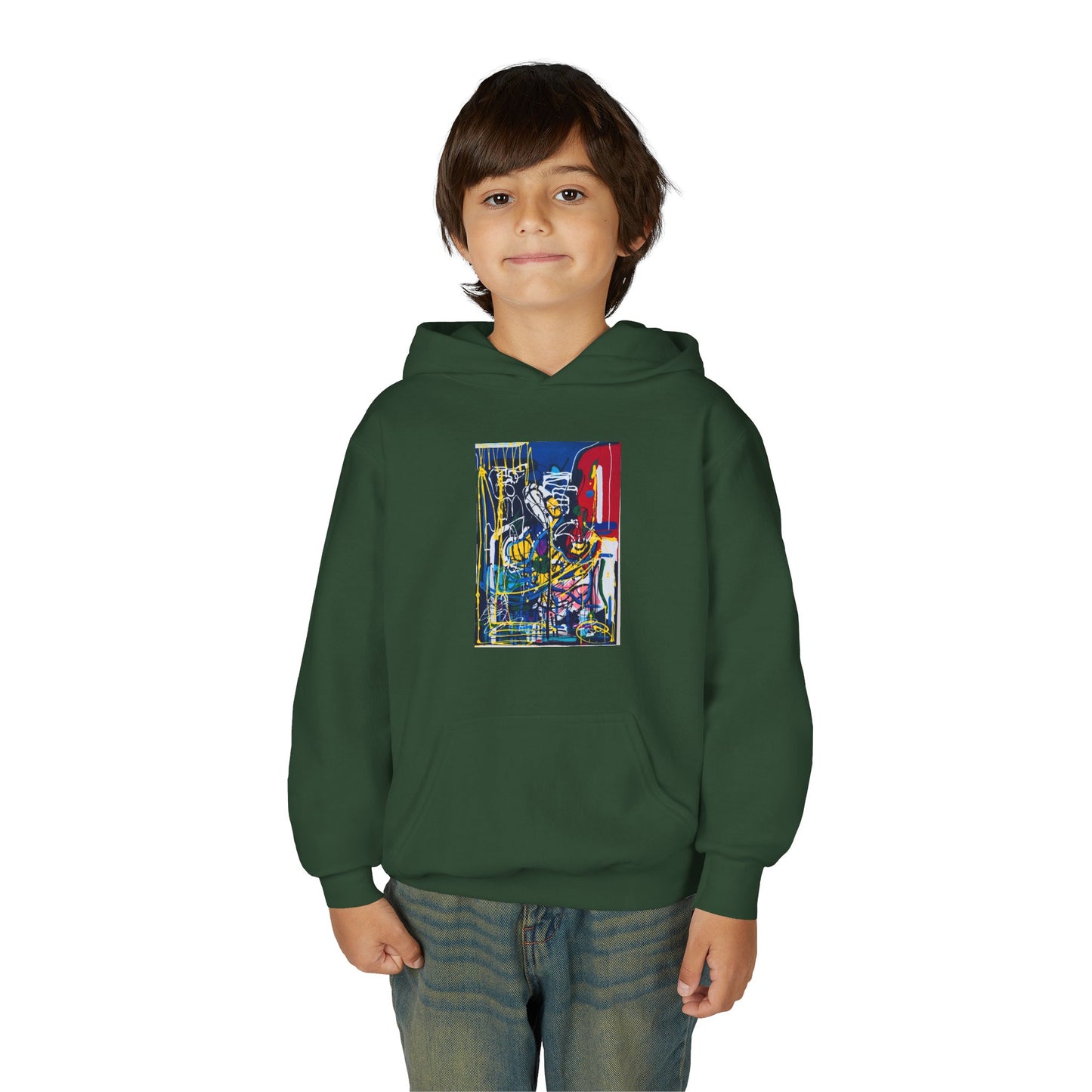 Colorful Youth Hoodie with Artistic Print, Youth Sweatshirt, Trendy Hoodie for Kids, Stylish Hooded Sweatshirt, Gift for Young Artists