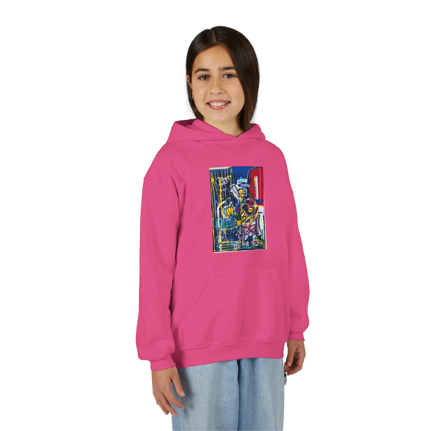 Colorful Youth Hoodie with Artistic Print, Youth Sweatshirt, Trendy Hoodie for Kids, Stylish Hooded Sweatshirt, Gift for Young Artists