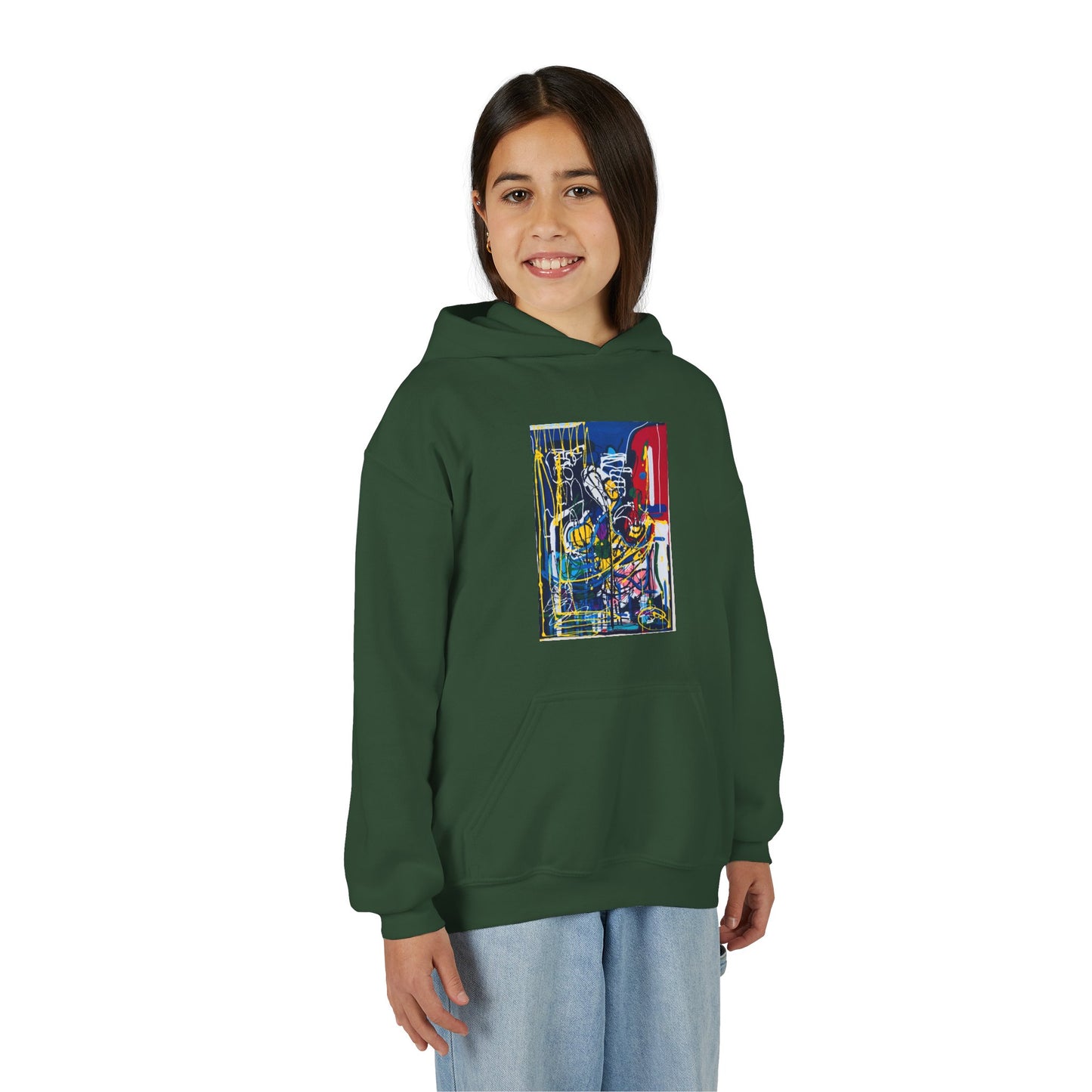 Colorful Youth Hoodie with Artistic Print, Youth Sweatshirt, Trendy Hoodie for Kids, Stylish Hooded Sweatshirt, Gift for Young Artists