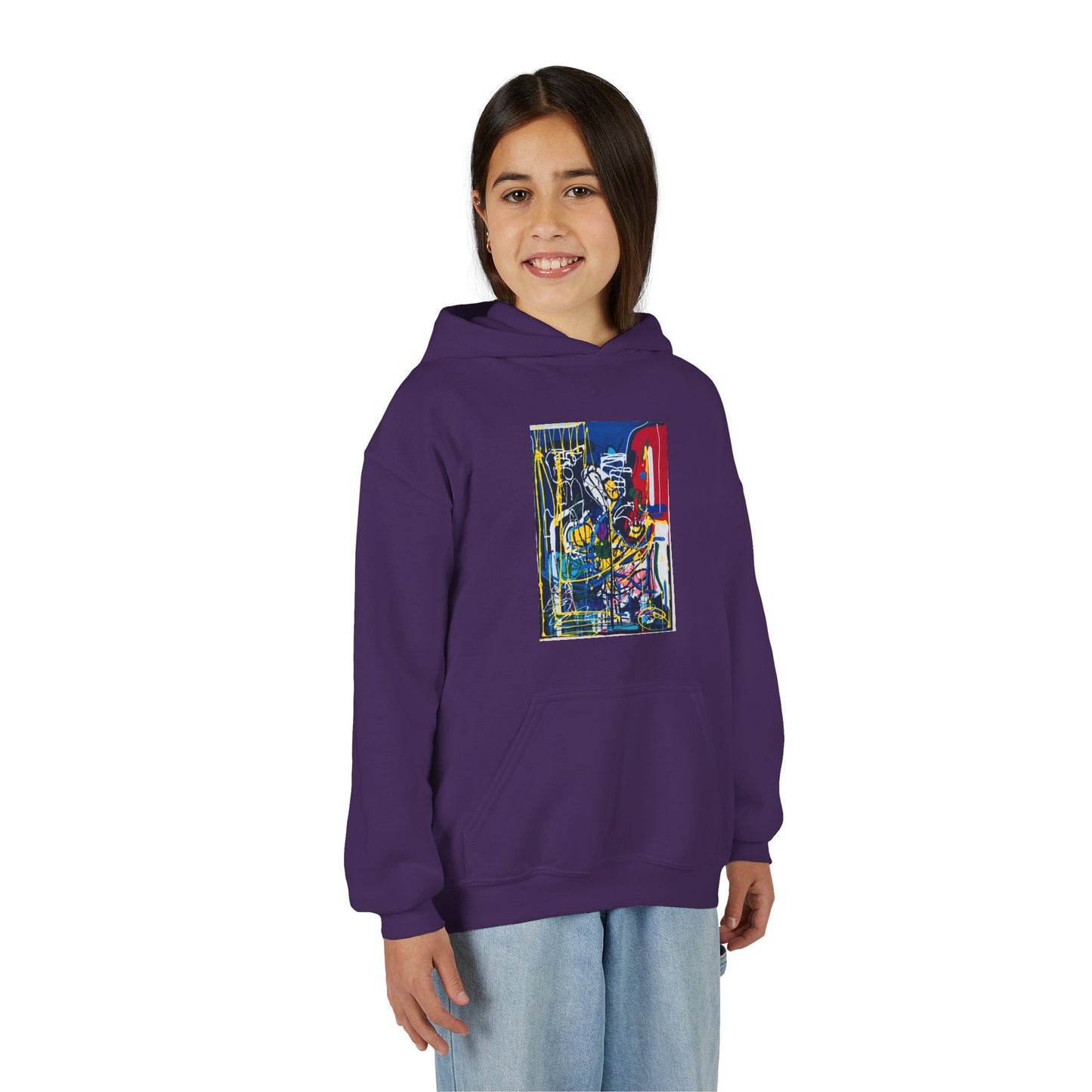 Colorful Youth Hoodie with Artistic Print, Youth Sweatshirt, Trendy Hoodie for Kids, Stylish Hooded Sweatshirt, Gift for Young Artists
