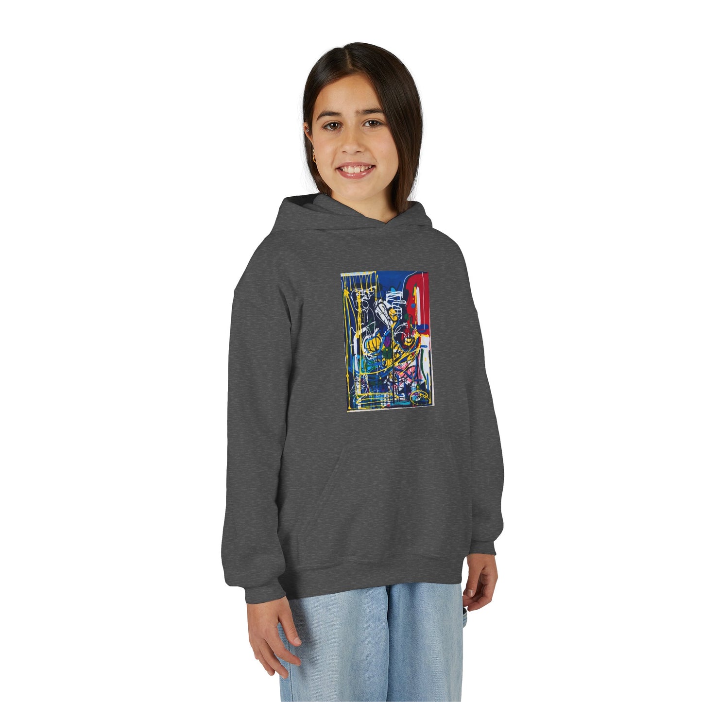 Colorful Youth Hoodie with Artistic Print, Youth Sweatshirt, Trendy Hoodie for Kids, Stylish Hooded Sweatshirt, Gift for Young Artists