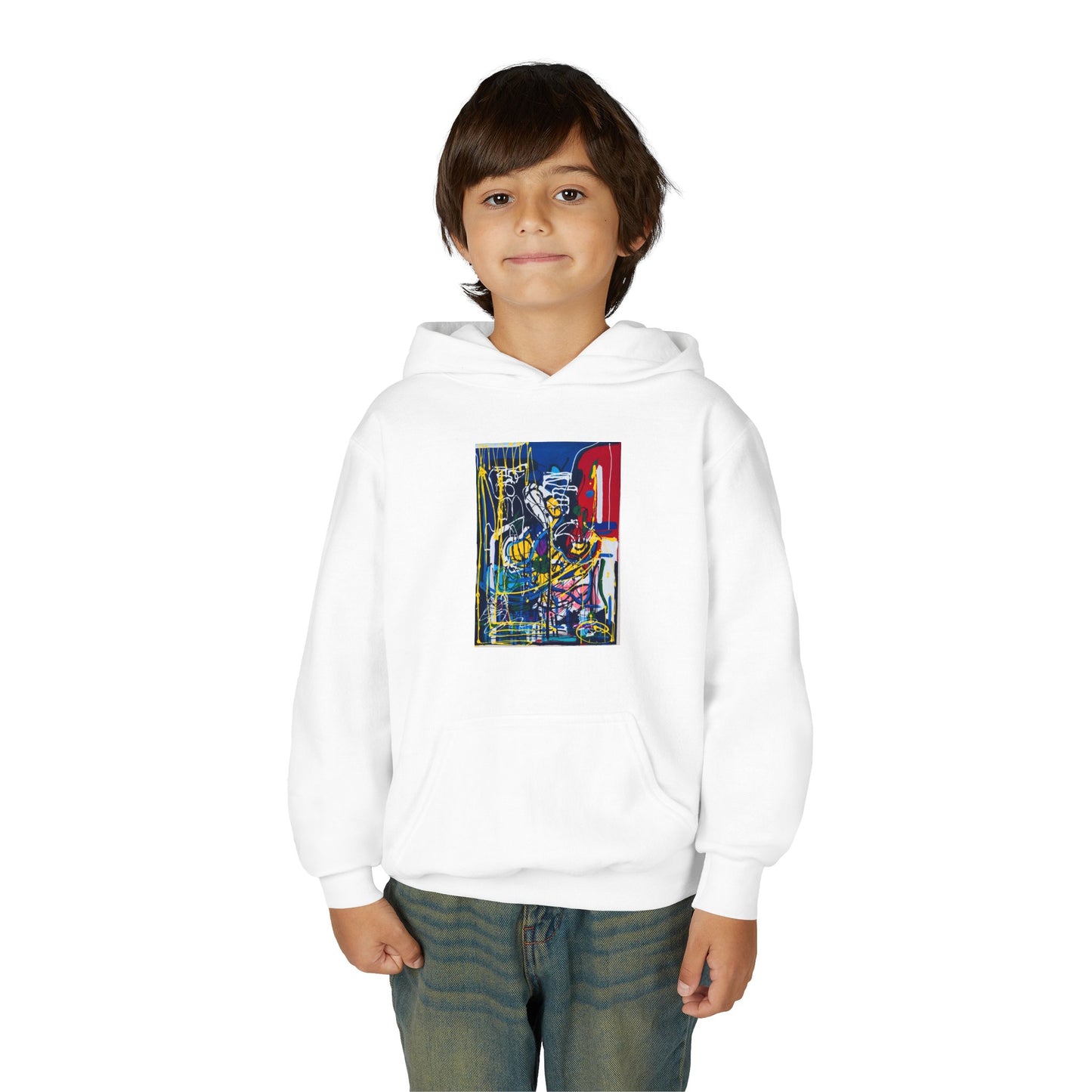 Colorful Youth Hoodie with Artistic Print, Youth Sweatshirt, Trendy Hoodie for Kids, Stylish Hooded Sweatshirt, Gift for Young Artists