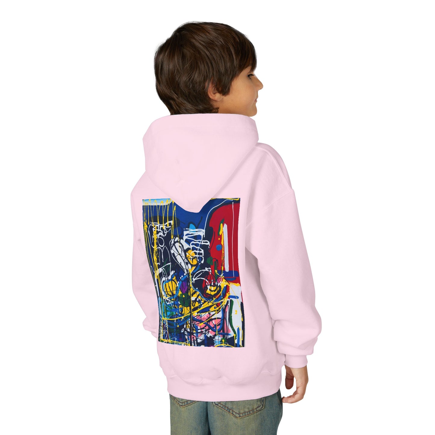 Colorful Youth Hoodie with Artistic Print, Youth Sweatshirt, Trendy Hoodie for Kids, Stylish Hooded Sweatshirt, Gift for Young Artists