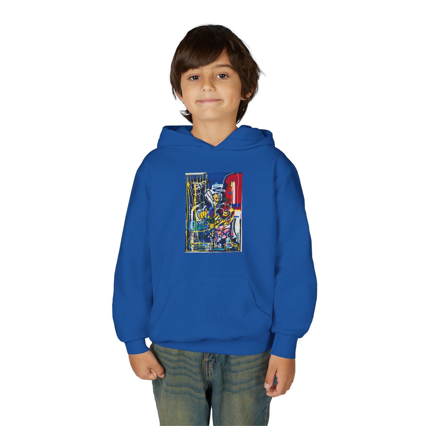Colorful Youth Hoodie with Artistic Print, Youth Sweatshirt, Trendy Hoodie for Kids, Stylish Hooded Sweatshirt, Gift for Young Artists