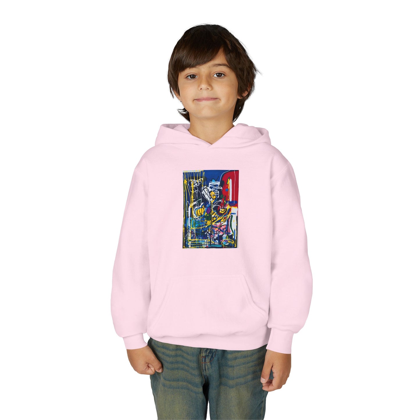 Colorful Youth Hoodie with Artistic Print, Youth Sweatshirt, Trendy Hoodie for Kids, Stylish Hooded Sweatshirt, Gift for Young Artists