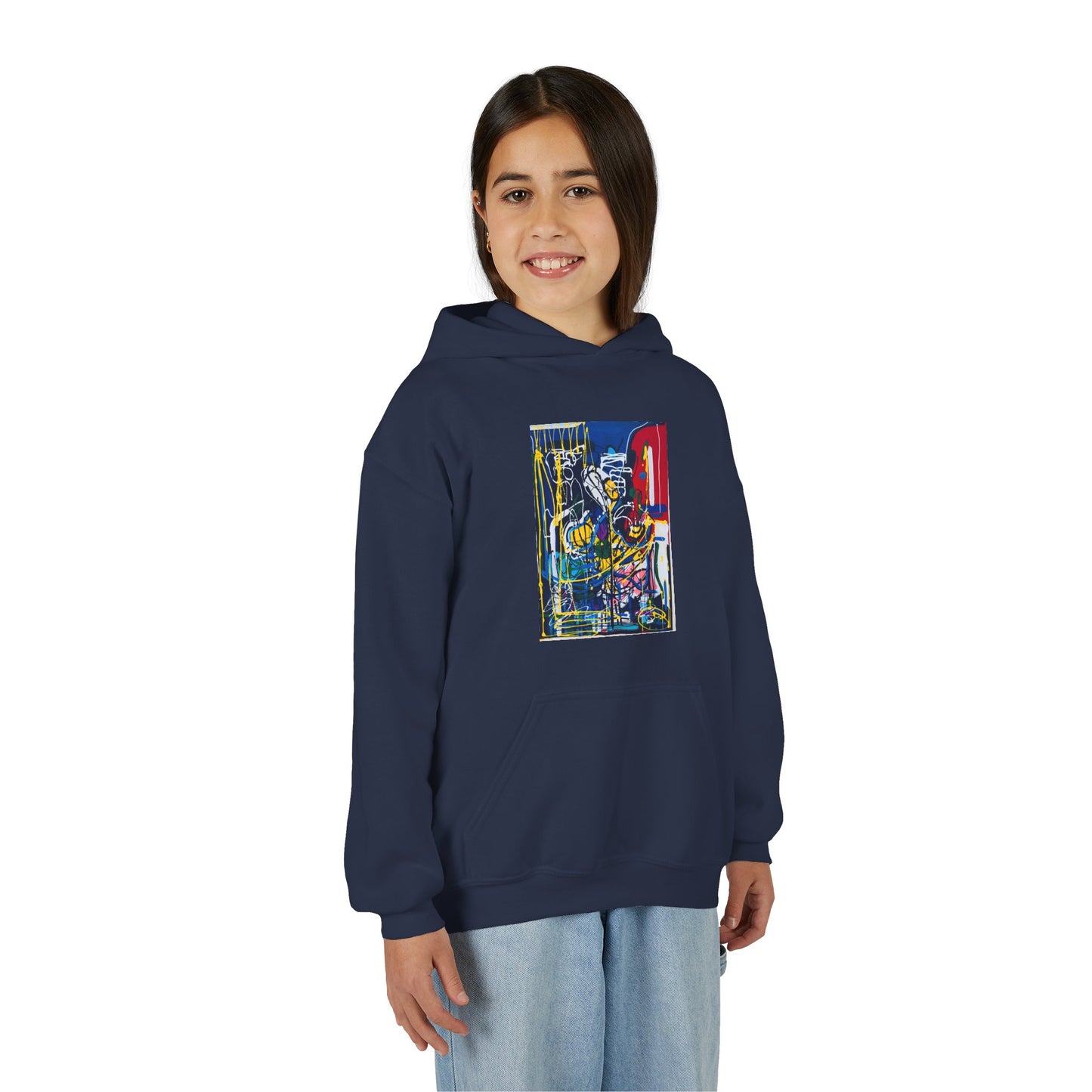 Colorful Youth Hoodie with Artistic Print, Youth Sweatshirt, Trendy Hoodie for Kids, Stylish Hooded Sweatshirt, Gift for Young Artists