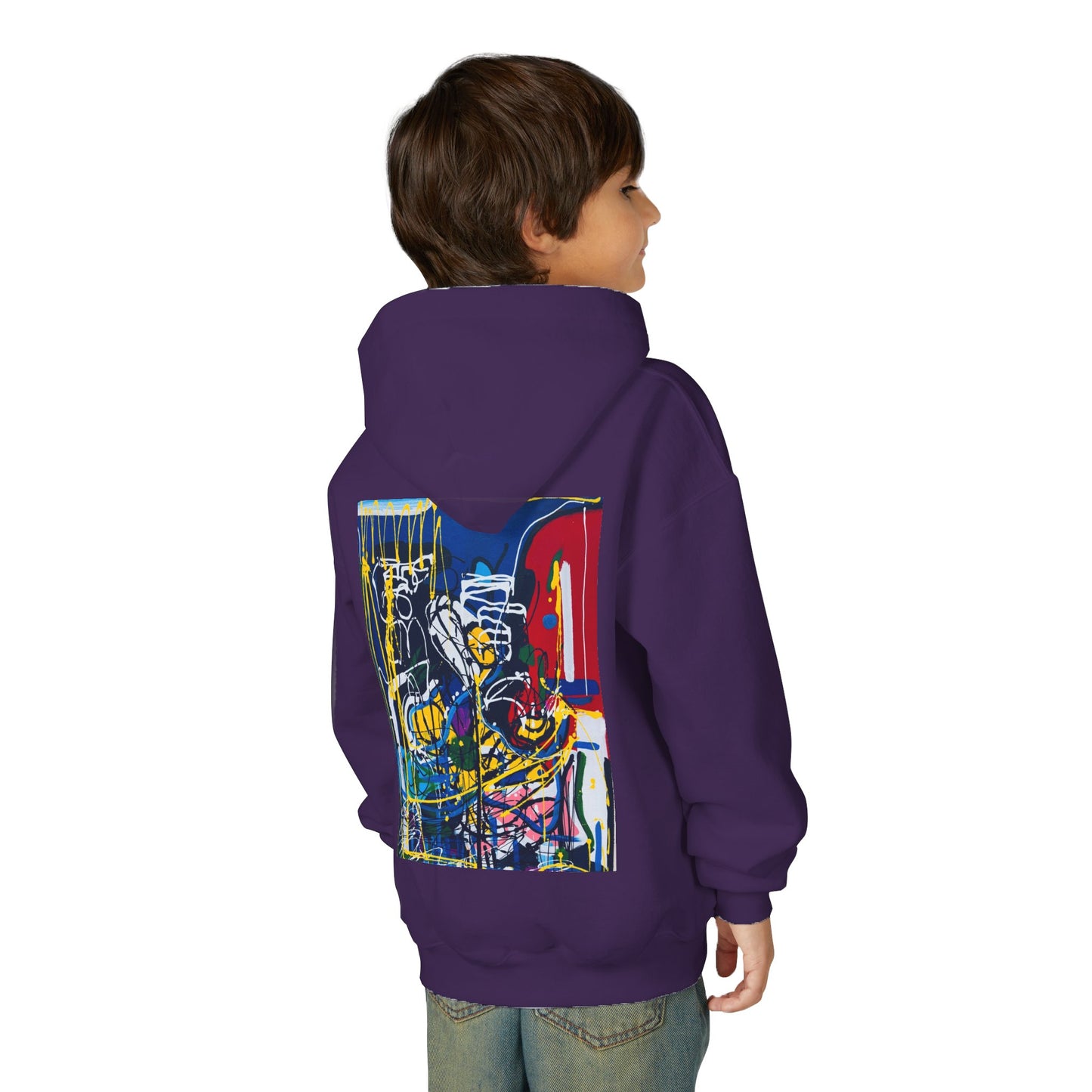 Colorful Youth Hoodie with Artistic Print, Youth Sweatshirt, Trendy Hoodie for Kids, Stylish Hooded Sweatshirt, Gift for Young Artists