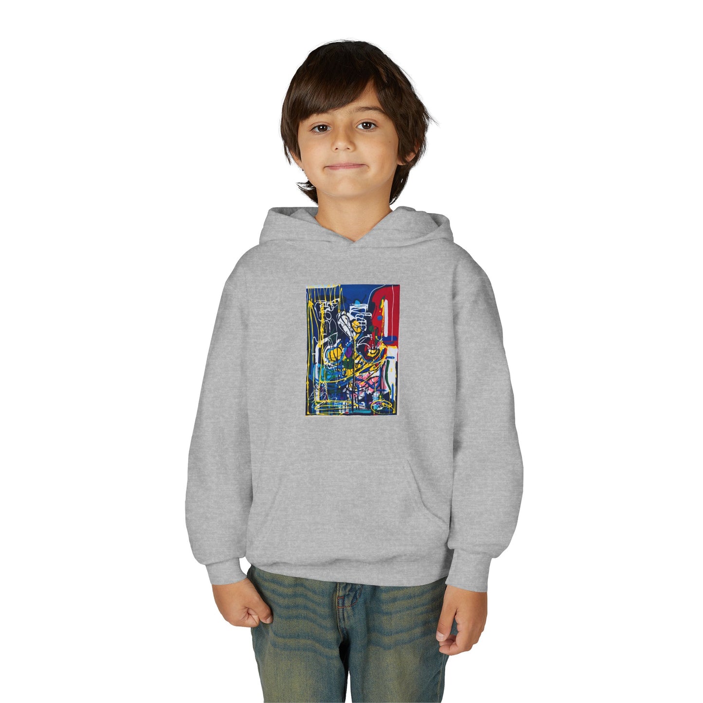 Colorful Youth Hoodie with Artistic Print, Youth Sweatshirt, Trendy Hoodie for Kids, Stylish Hooded Sweatshirt, Gift for Young Artists