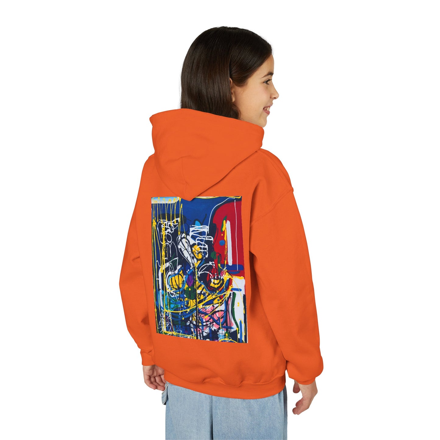 Colorful Youth Hoodie with Artistic Print, Youth Sweatshirt, Trendy Hoodie for Kids, Stylish Hooded Sweatshirt, Gift for Young Artists