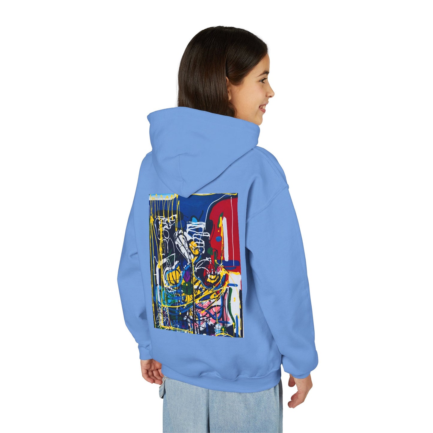 Colorful Youth Hoodie with Artistic Print, Youth Sweatshirt, Trendy Hoodie for Kids, Stylish Hooded Sweatshirt, Gift for Young Artists