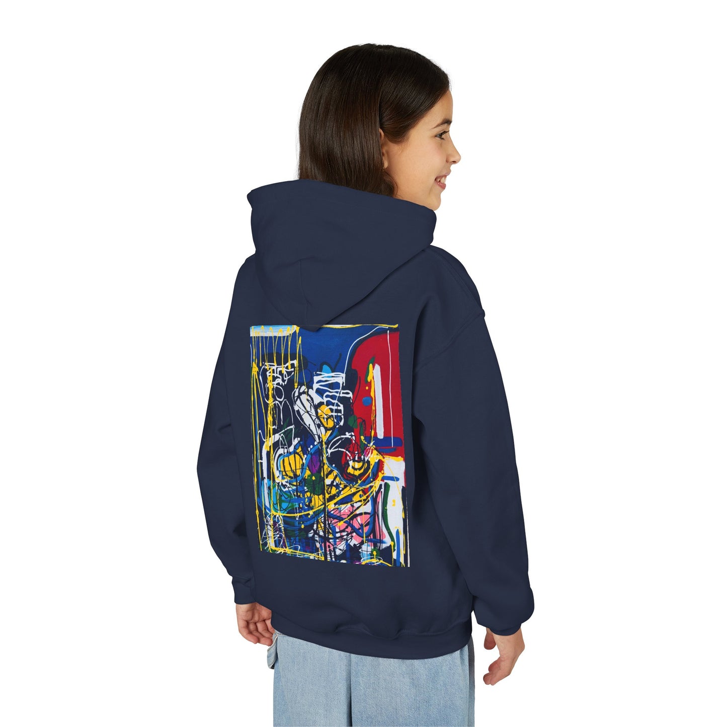 Colorful Youth Hoodie with Artistic Print, Youth Sweatshirt, Trendy Hoodie for Kids, Stylish Hooded Sweatshirt, Gift for Young Artists