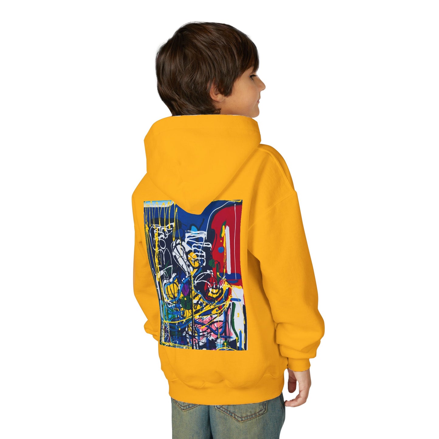 Colorful Youth Hoodie with Artistic Print, Youth Sweatshirt, Trendy Hoodie for Kids, Stylish Hooded Sweatshirt, Gift for Young Artists
