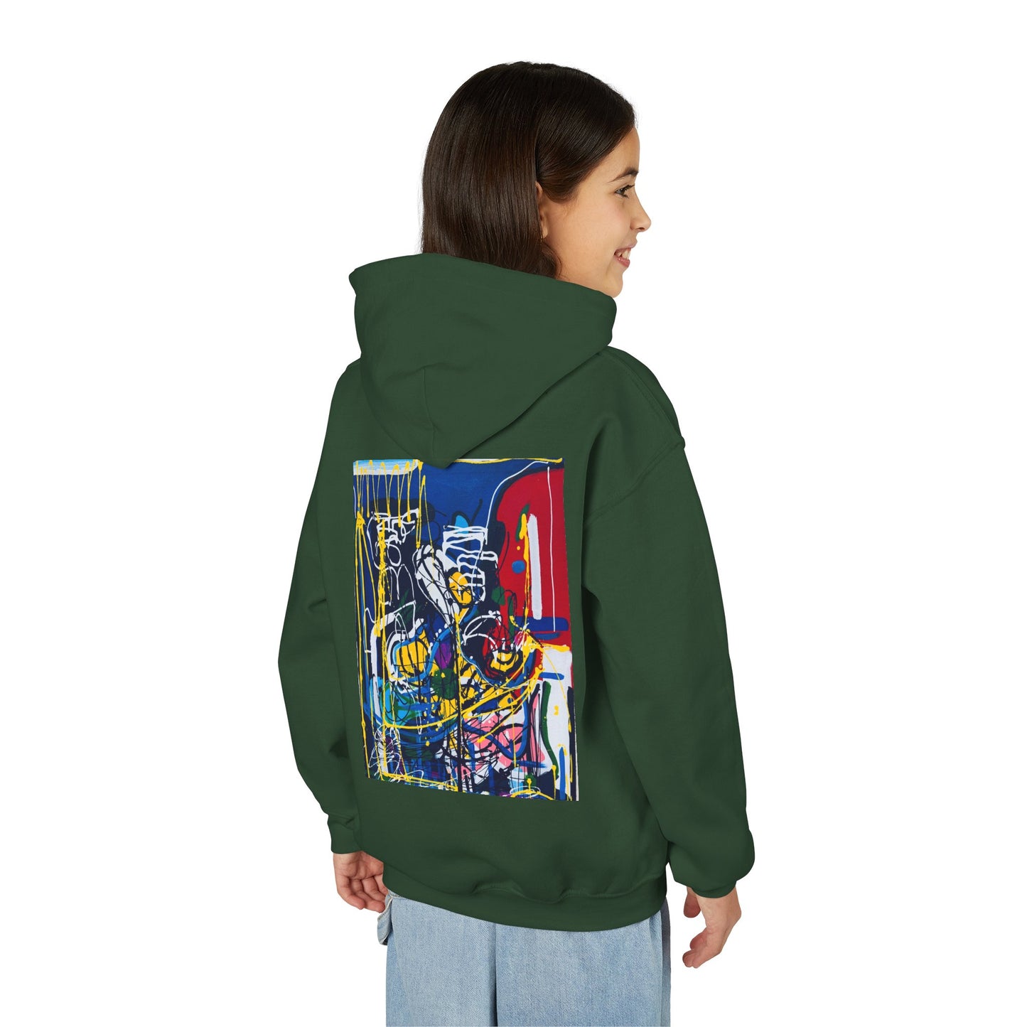 Colorful Youth Hoodie with Artistic Print, Youth Sweatshirt, Trendy Hoodie for Kids, Stylish Hooded Sweatshirt, Gift for Young Artists