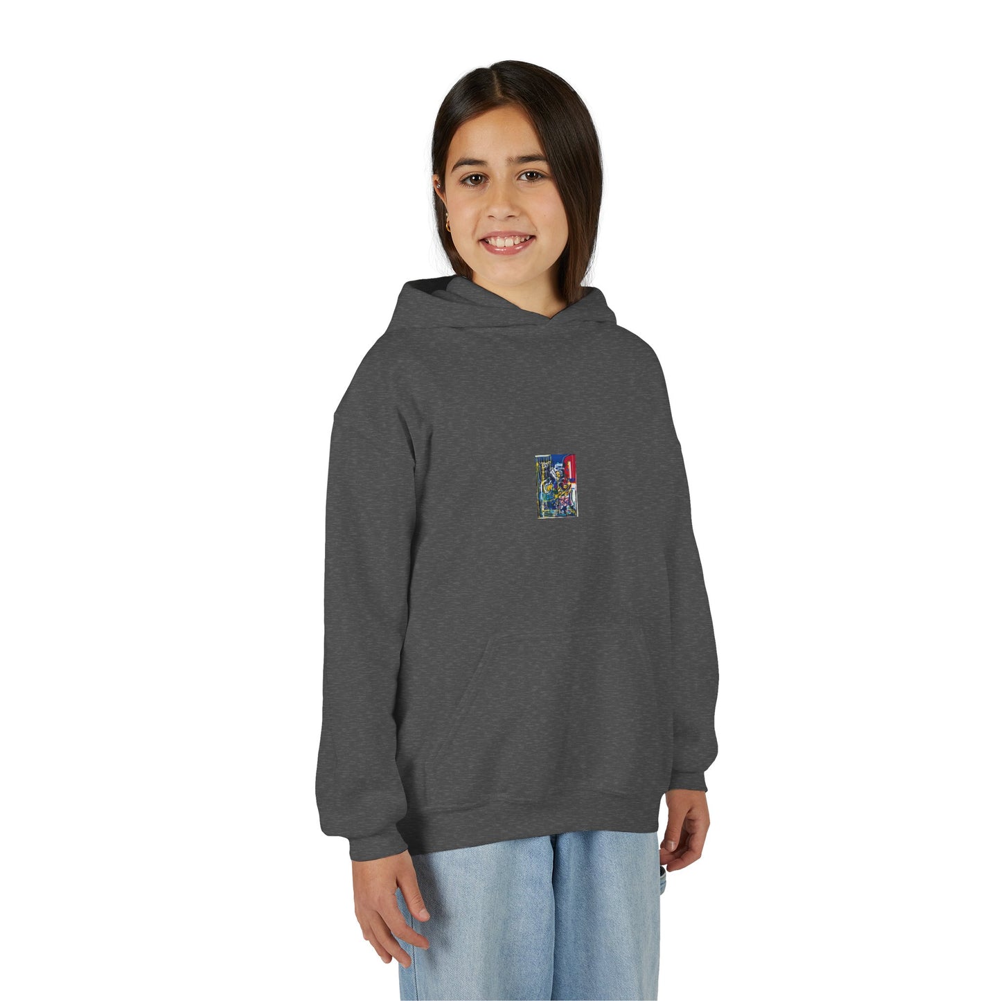 Colorful Youth Hoodie with Artistic Print, Youth Sweatshirt, Trendy Hoodie for Kids, Stylish Hooded Sweatshirt, Gift for Young Artists