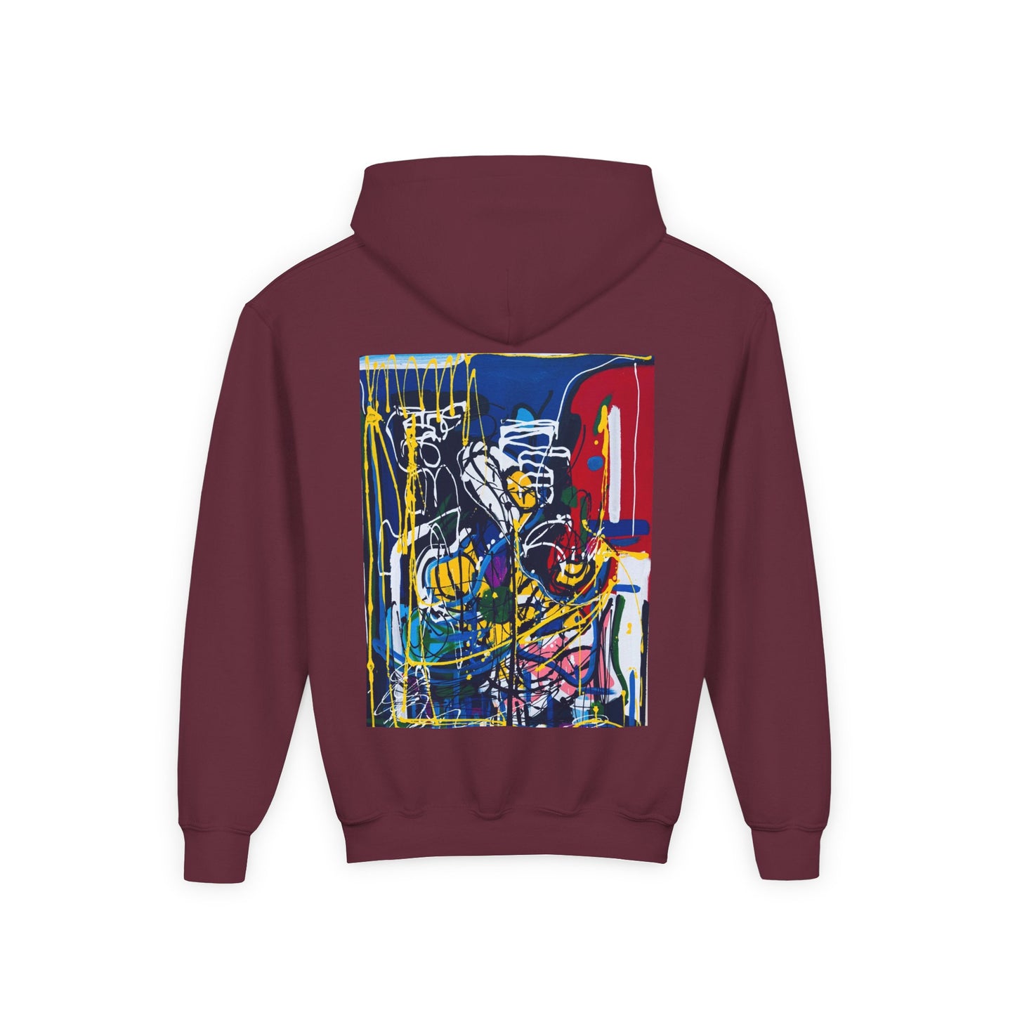 Colorful Youth Hoodie with Artistic Print, Youth Sweatshirt, Trendy Hoodie for Kids, Stylish Hooded Sweatshirt, Gift for Young Artists