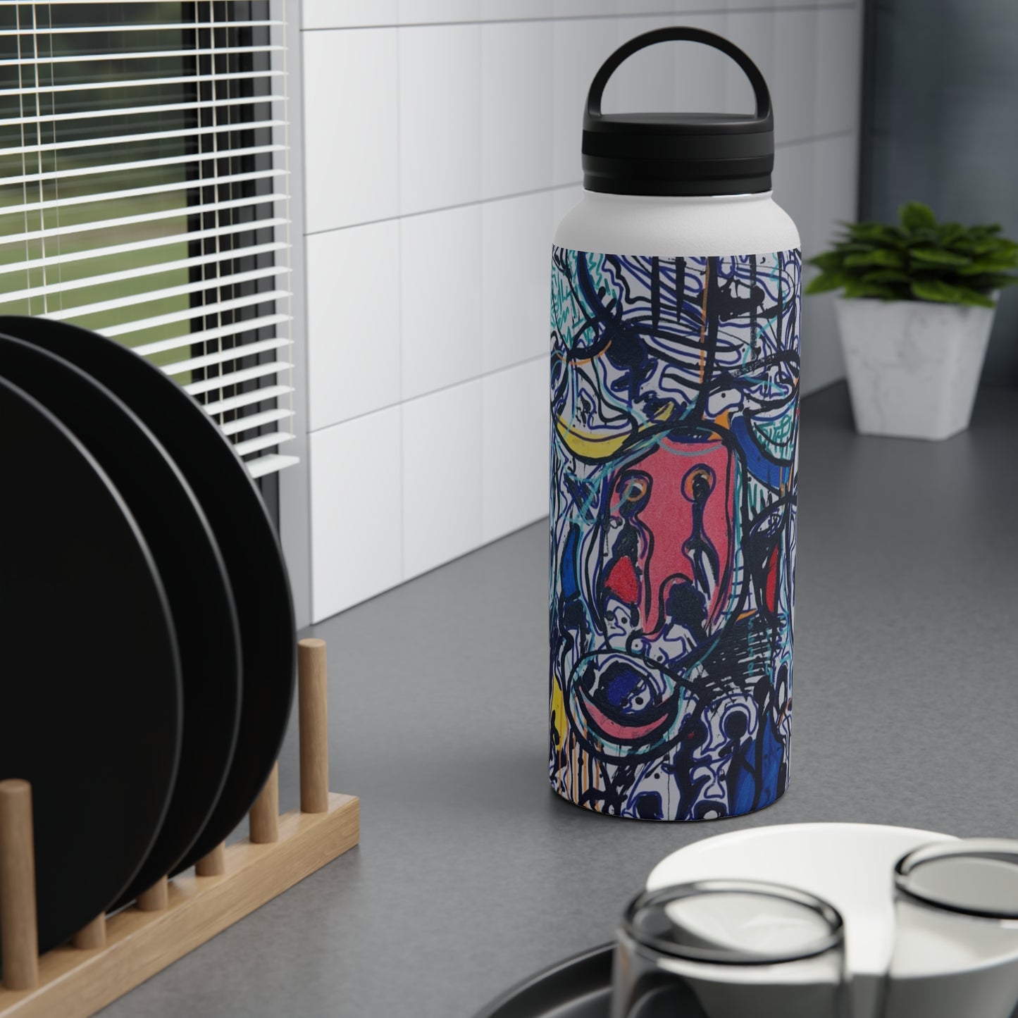 Stainless Steel Water Bottle, Handle Lid