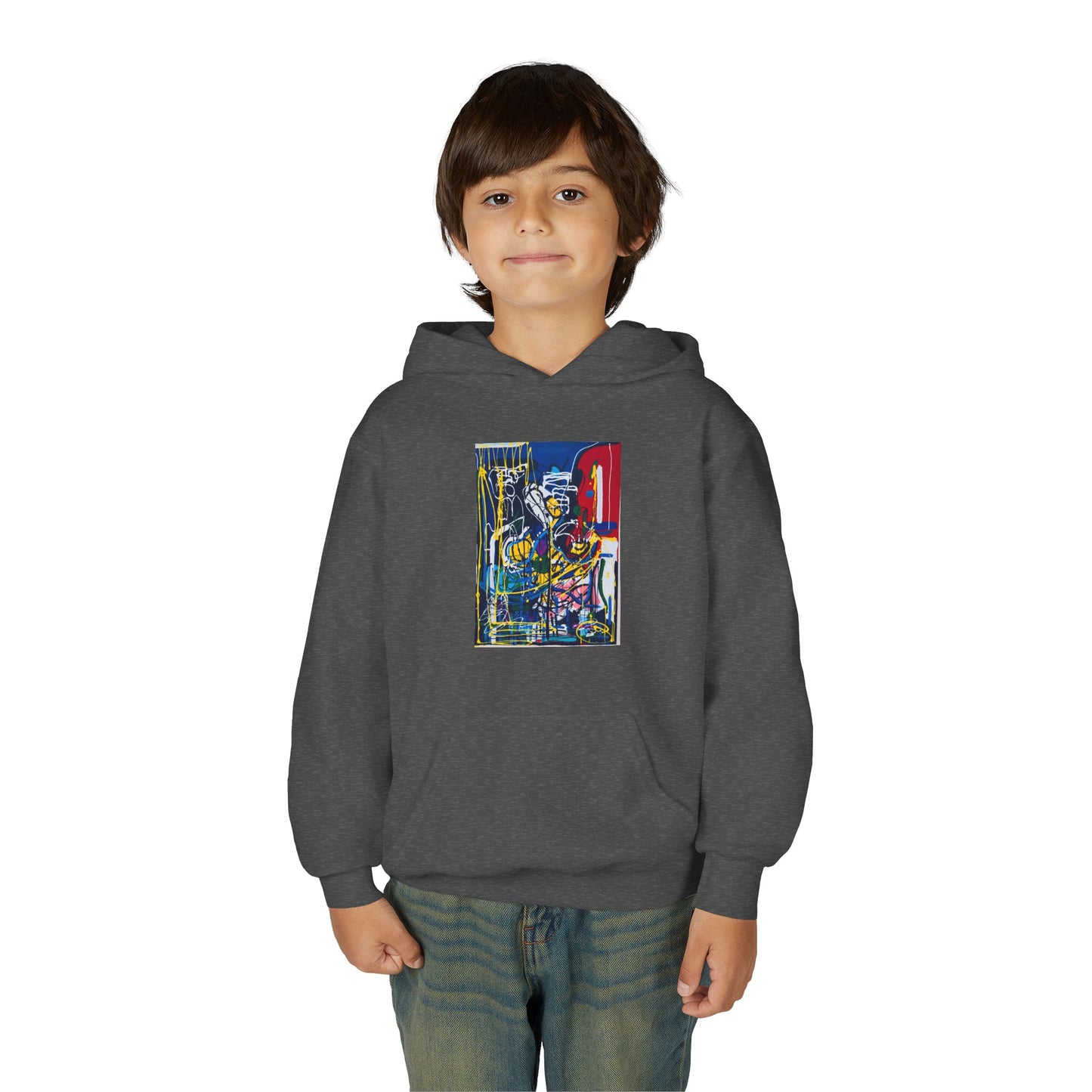 Colorful Youth Hoodie with Artistic Print, Youth Sweatshirt, Trendy Hoodie for Kids, Stylish Hooded Sweatshirt, Gift for Young Artists