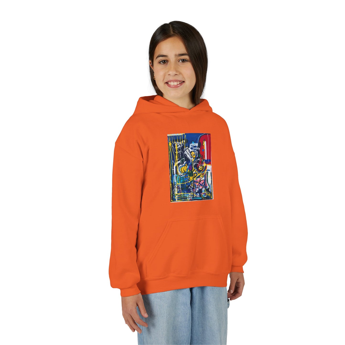 Colorful Youth Hoodie with Artistic Print, Youth Sweatshirt, Trendy Hoodie for Kids, Stylish Hooded Sweatshirt, Gift for Young Artists