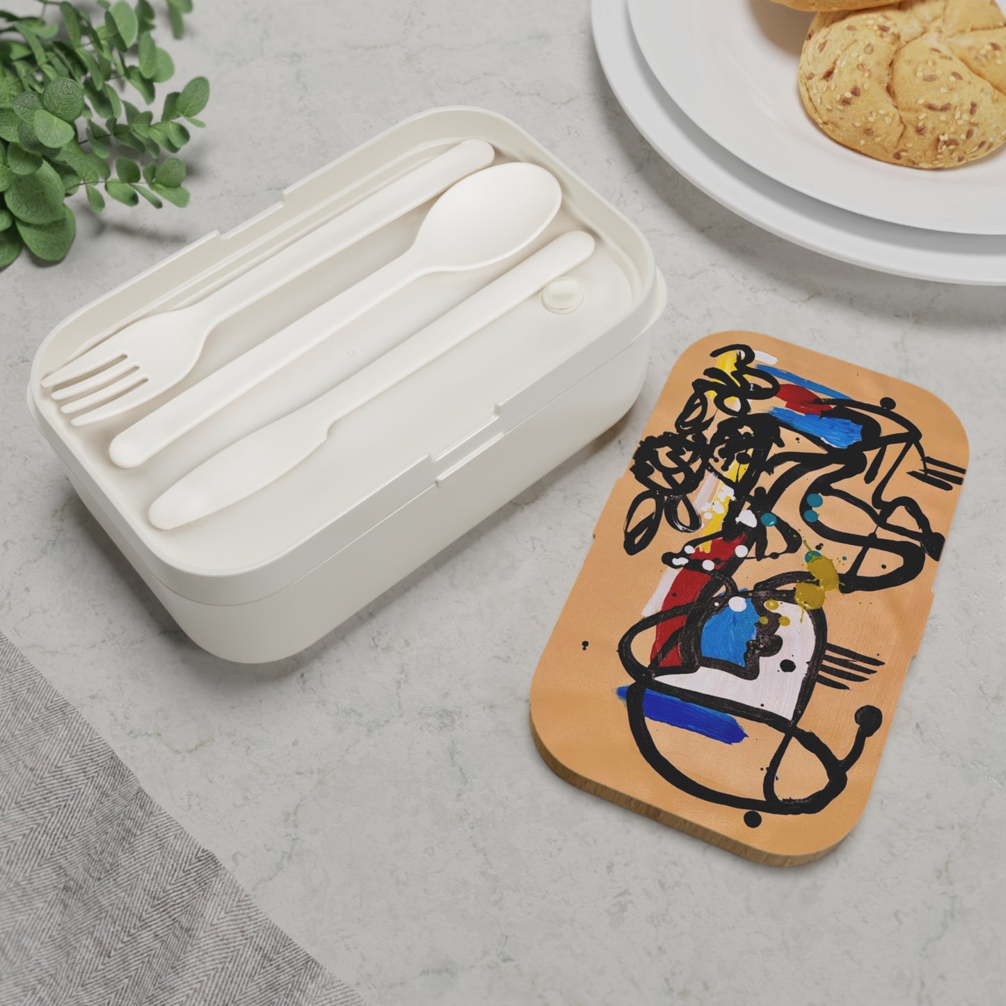 Colorful Bento Lunch Box, Artistic Meal Container, Functional Food Organizer, Unique Gift for Food Lovers, Eco-Friendly Lunchware