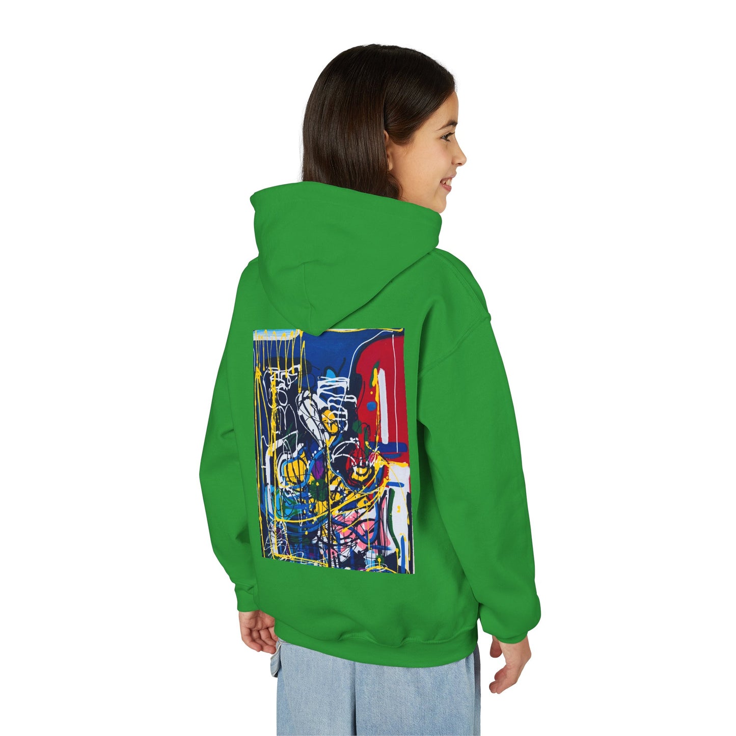 Colorful Youth Hoodie with Artistic Print, Youth Sweatshirt, Trendy Hoodie for Kids, Stylish Hooded Sweatshirt, Gift for Young Artists