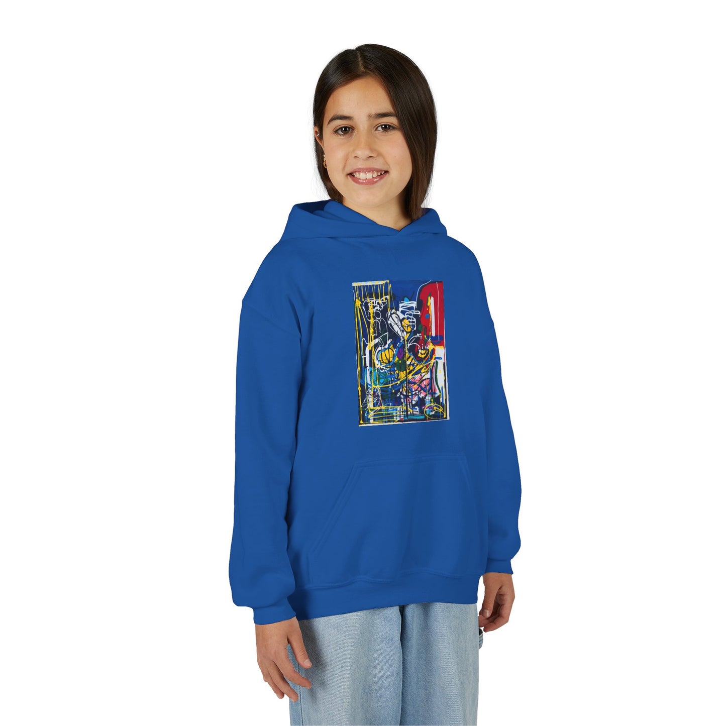 Colorful Youth Hoodie with Artistic Print, Youth Sweatshirt, Trendy Hoodie for Kids, Stylish Hooded Sweatshirt, Gift for Young Artists
