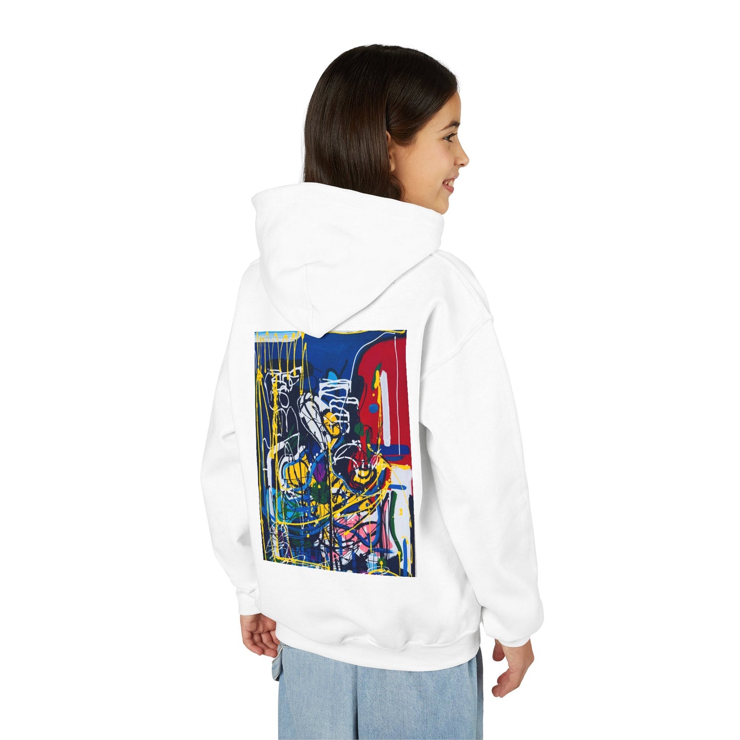 Colorful Youth Hoodie with Artistic Print, Youth Sweatshirt, Trendy Hoodie for Kids, Stylish Hooded Sweatshirt, Gift for Young Artists