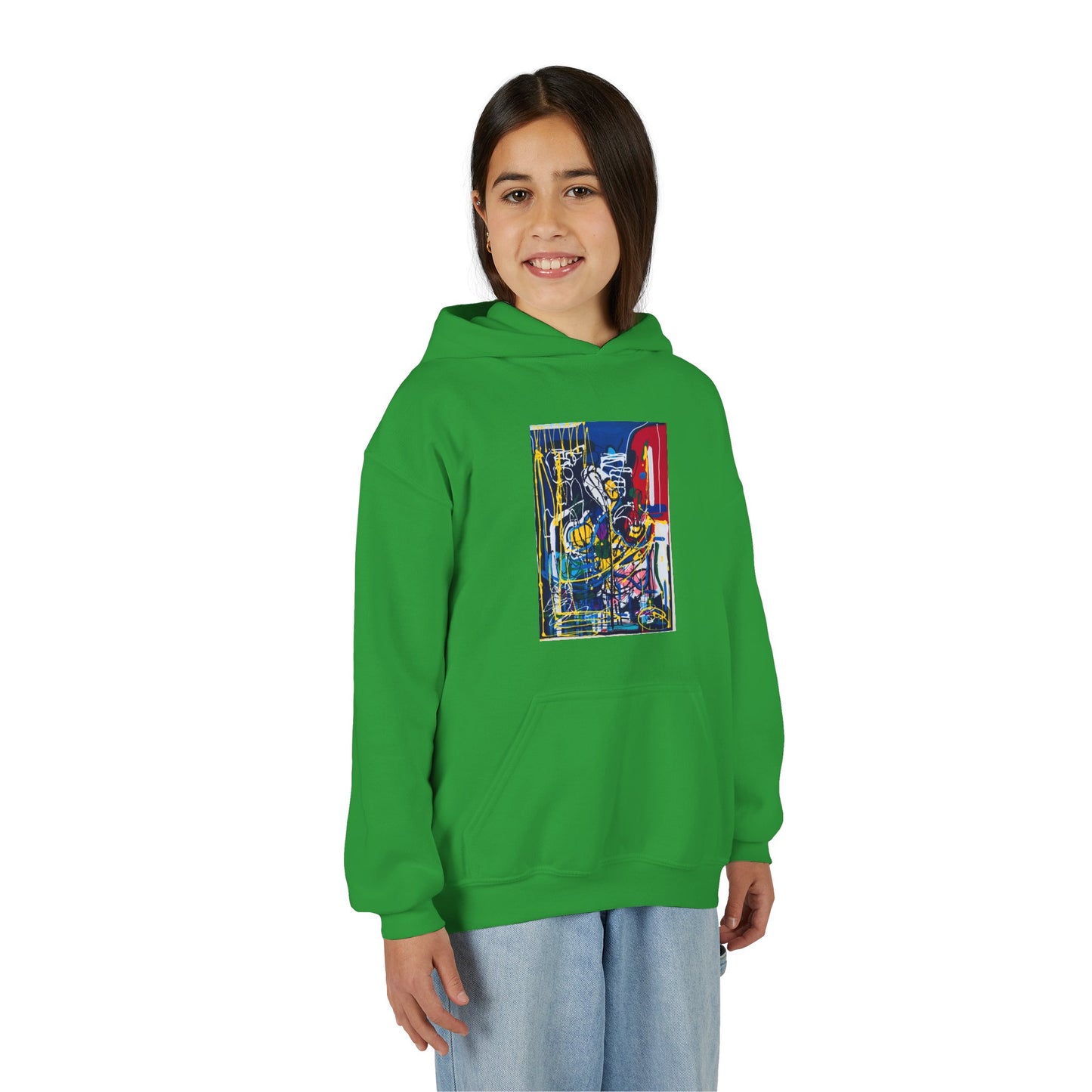 Colorful Youth Hoodie with Artistic Print, Youth Sweatshirt, Trendy Hoodie for Kids, Stylish Hooded Sweatshirt, Gift for Young Artists