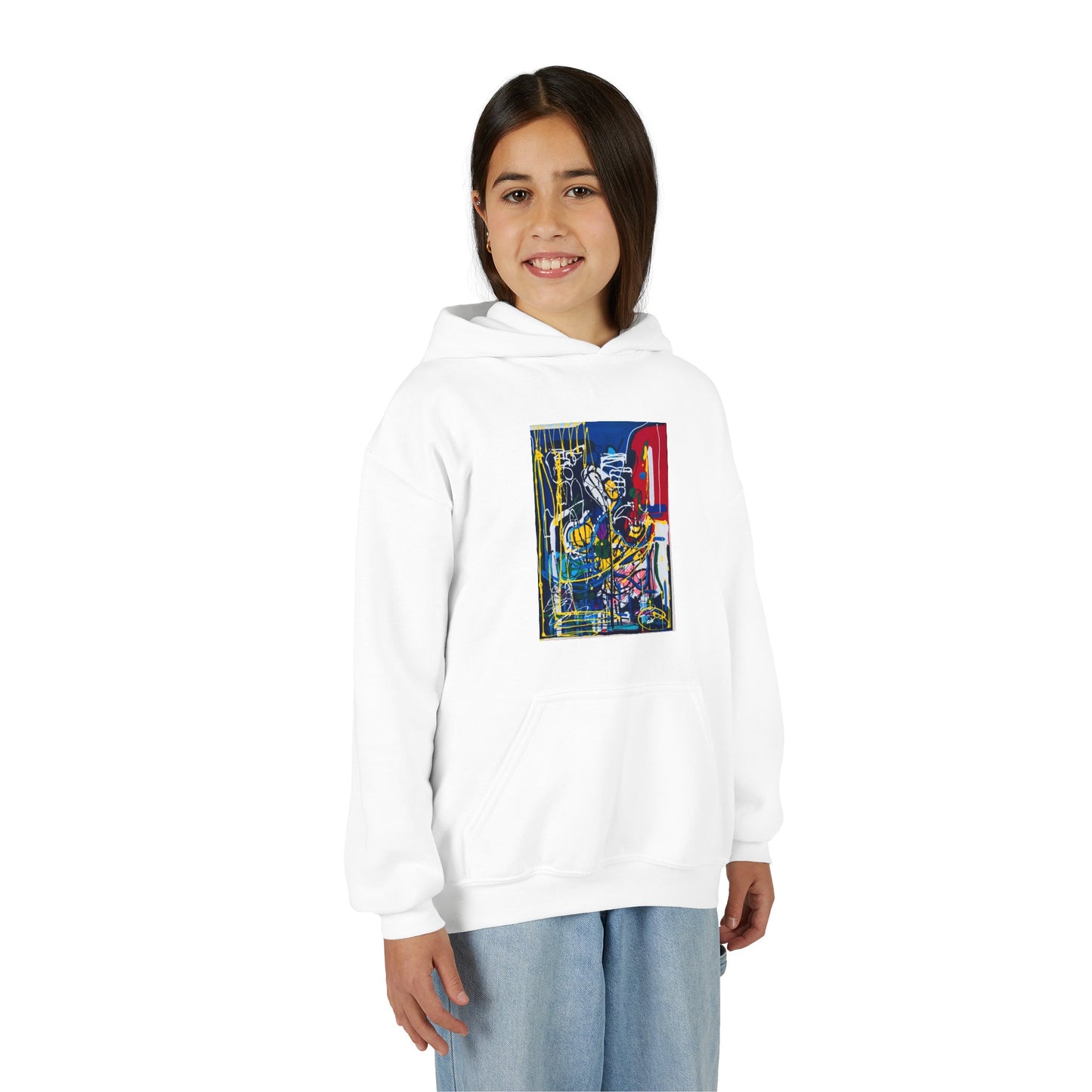 Colorful Youth Hoodie with Artistic Print, Youth Sweatshirt, Trendy Hoodie for Kids, Stylish Hooded Sweatshirt, Gift for Young Artists