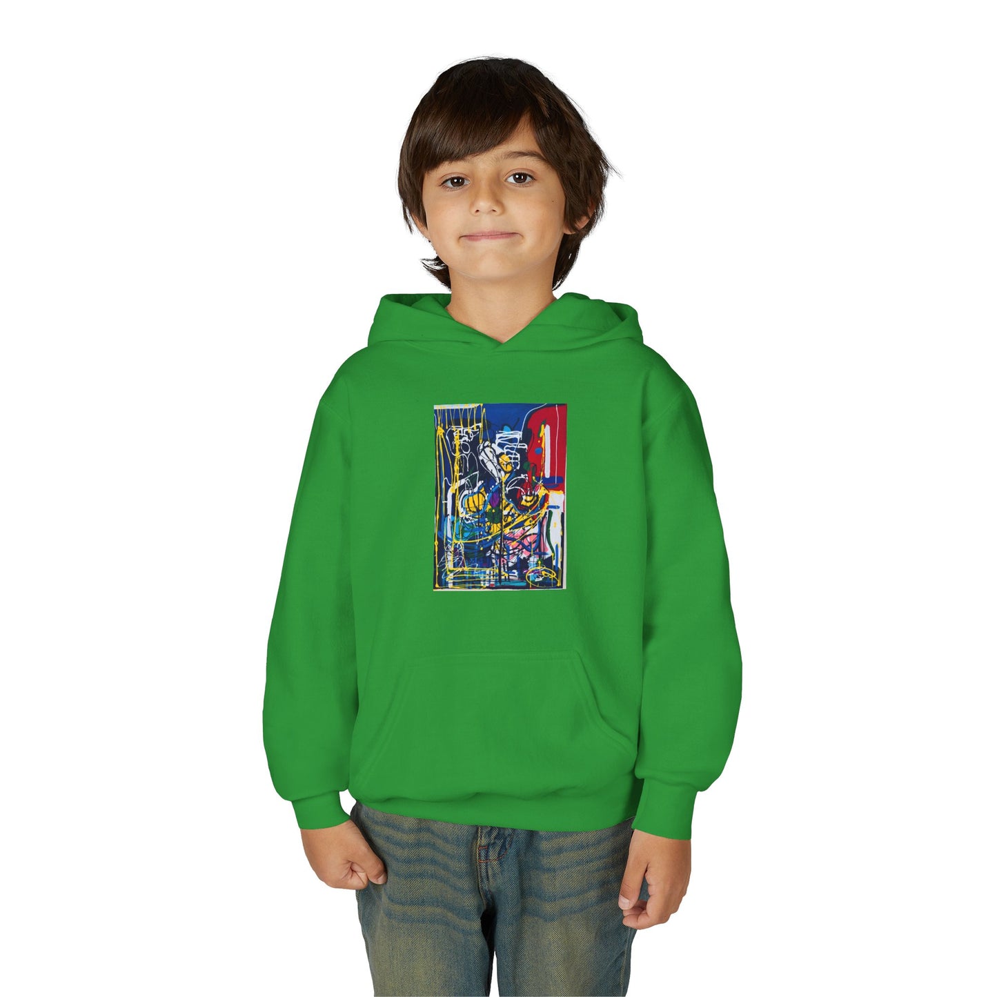 Colorful Youth Hoodie with Artistic Print, Youth Sweatshirt, Trendy Hoodie for Kids, Stylish Hooded Sweatshirt, Gift for Young Artists