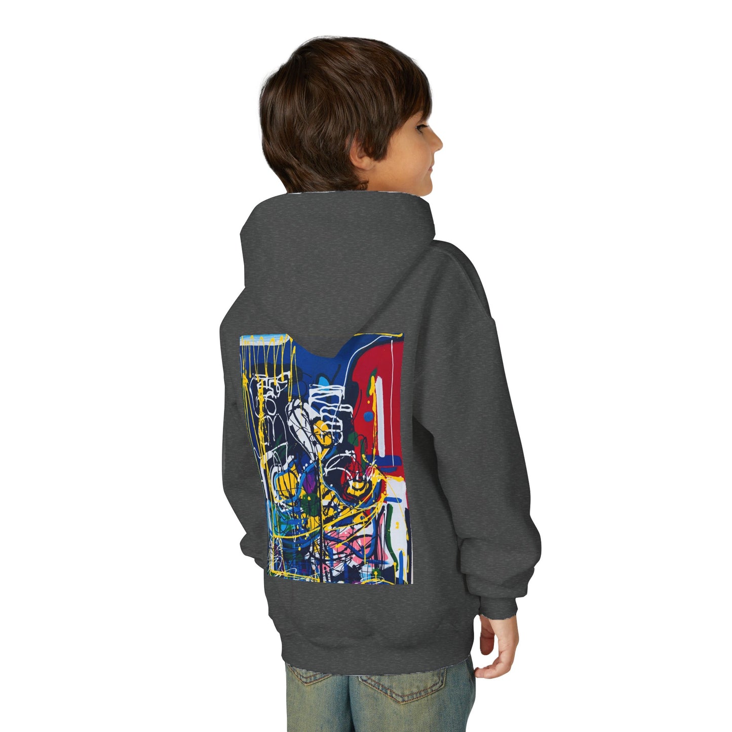 Colorful Youth Hoodie with Artistic Print, Youth Sweatshirt, Trendy Hoodie for Kids, Stylish Hooded Sweatshirt, Gift for Young Artists