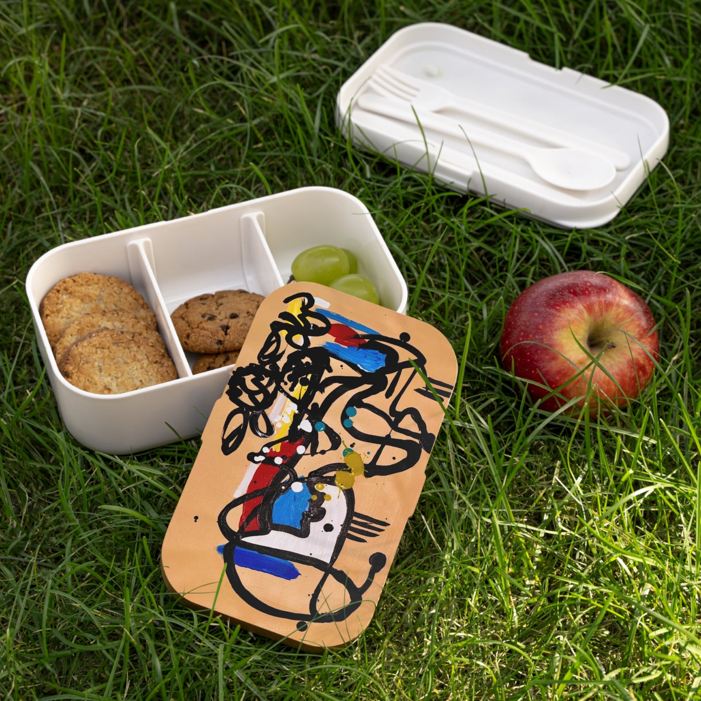 Colorful Bento Lunch Box, Artistic Meal Container, Functional Food Organizer, Unique Gift for Food Lovers, Eco-Friendly Lunchware
