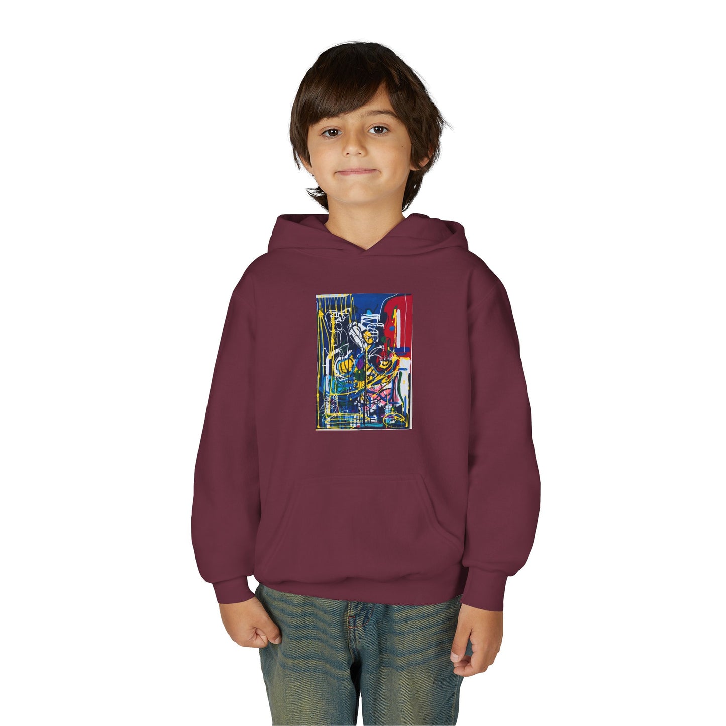 Colorful Youth Hoodie with Artistic Print, Youth Sweatshirt, Trendy Hoodie for Kids, Stylish Hooded Sweatshirt, Gift for Young Artists