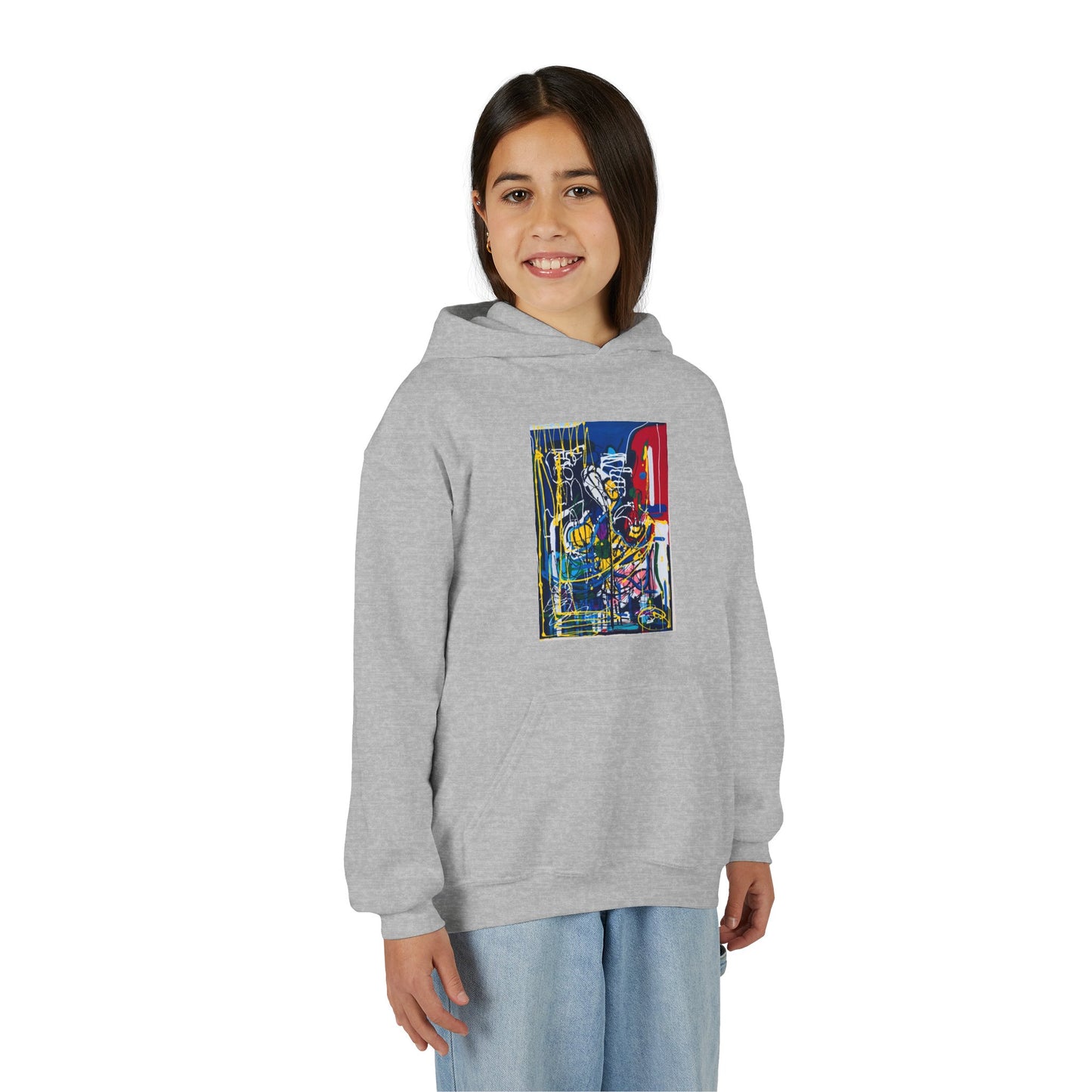 Colorful Youth Hoodie with Artistic Print, Youth Sweatshirt, Trendy Hoodie for Kids, Stylish Hooded Sweatshirt, Gift for Young Artists