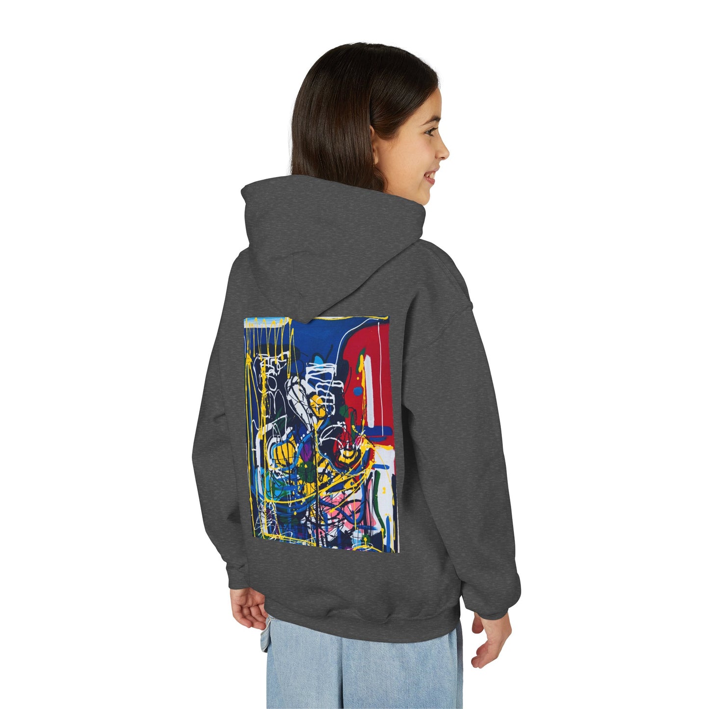 Colorful Youth Hoodie with Artistic Print, Youth Sweatshirt, Trendy Hoodie for Kids, Stylish Hooded Sweatshirt, Gift for Young Artists