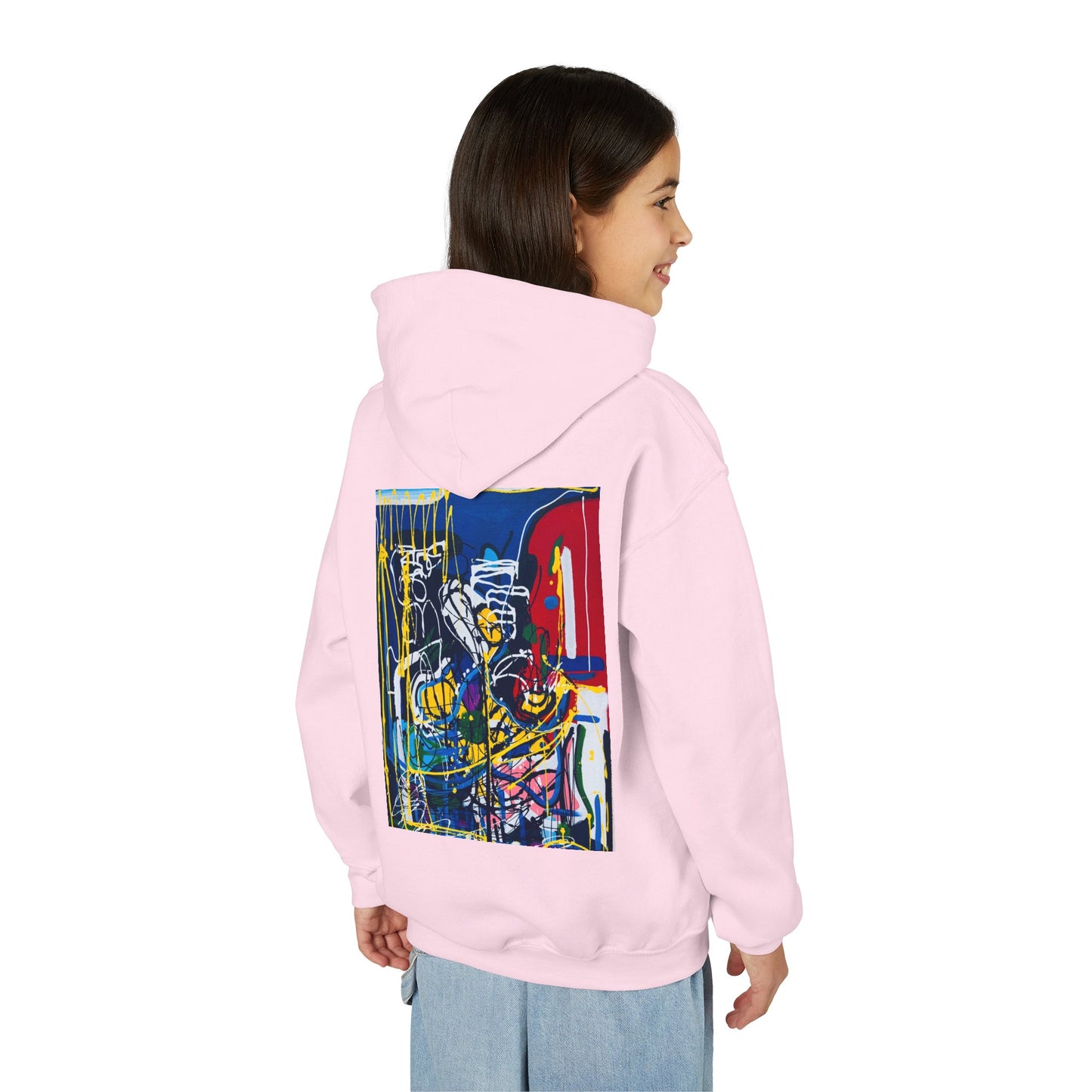 Colorful Youth Hoodie with Artistic Print, Youth Sweatshirt, Trendy Hoodie for Kids, Stylish Hooded Sweatshirt, Gift for Young Artists