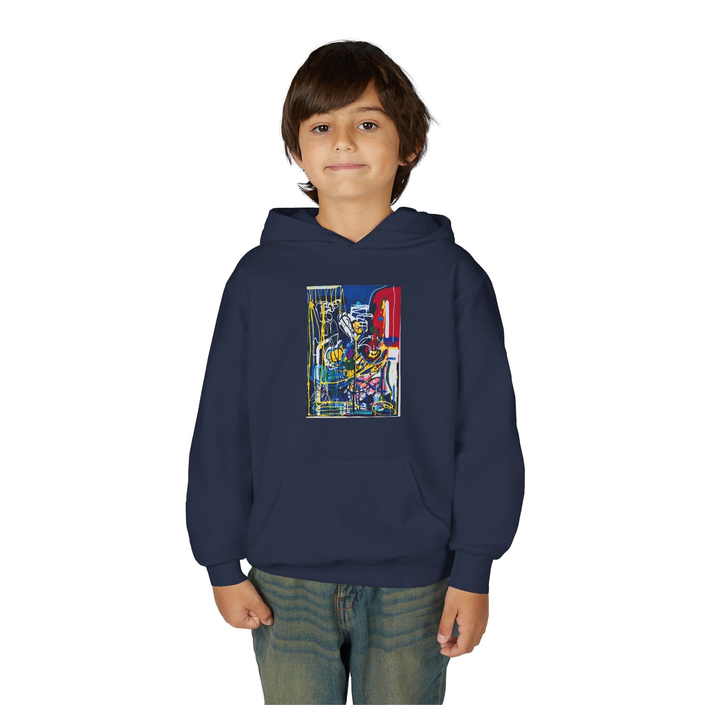 Colorful Youth Hoodie with Artistic Print, Youth Sweatshirt, Trendy Hoodie for Kids, Stylish Hooded Sweatshirt, Gift for Young Artists